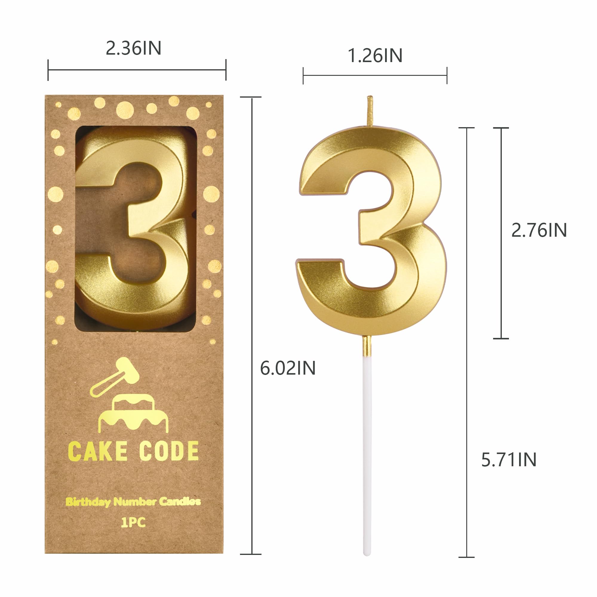 Velas de cumpleaños con 3 números dorados de diamante de 2.76 pulgadas, velas de números dorados, velas de números de pastel, celebración de fiesta