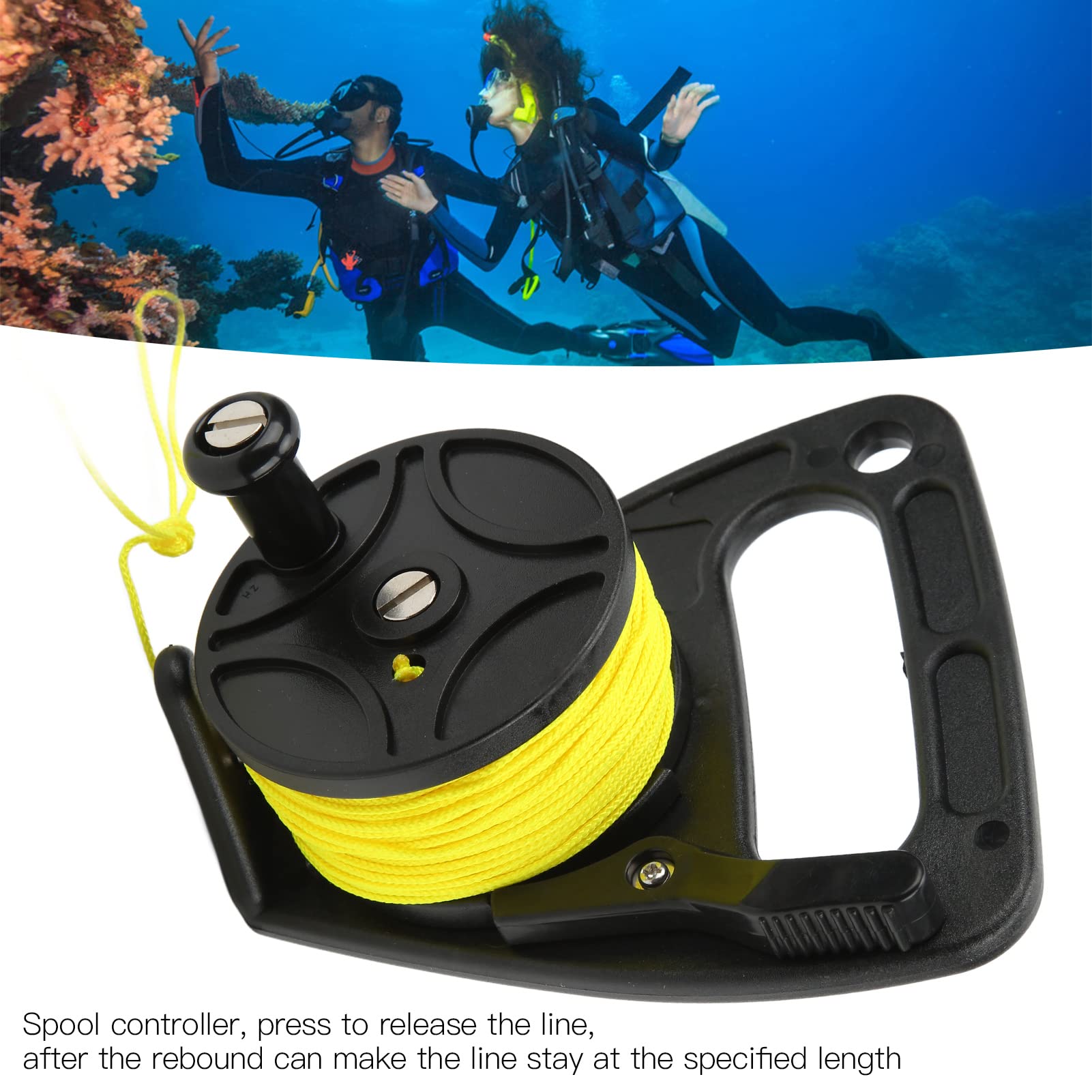 Bewinner Tragbare Tauchspule, 46 M / 150,9 Ft Scuba Dive Reel Kayak Anker mit Daumenstopper, für Unterwasser Taucher Wassersport