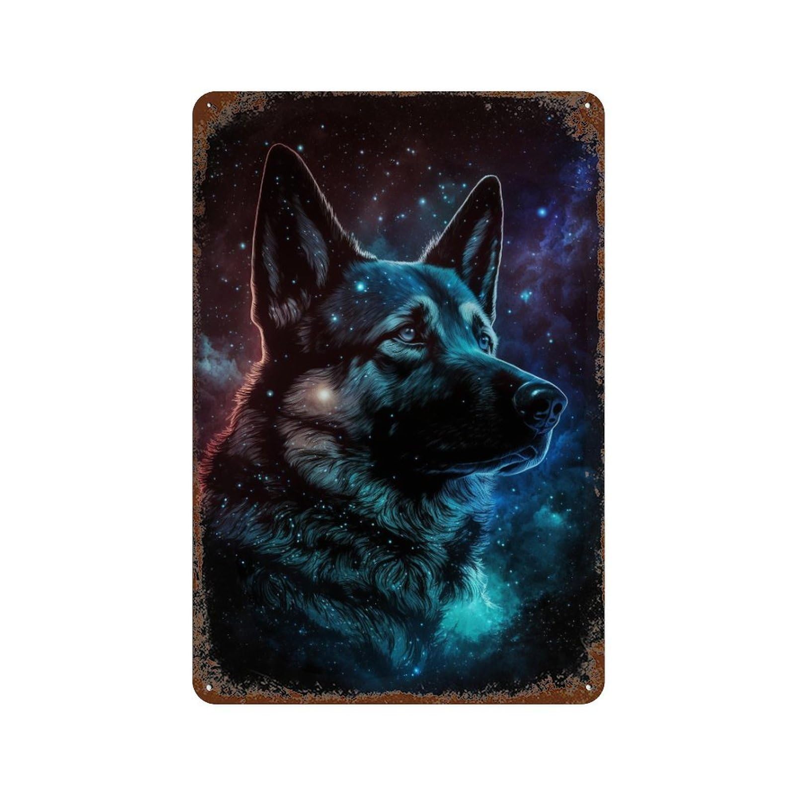 Garage Style Space Wolf Art Print Decorative Tin Sign 11.8"x7.9", Novelty Wall Decor for Bar And Workshop