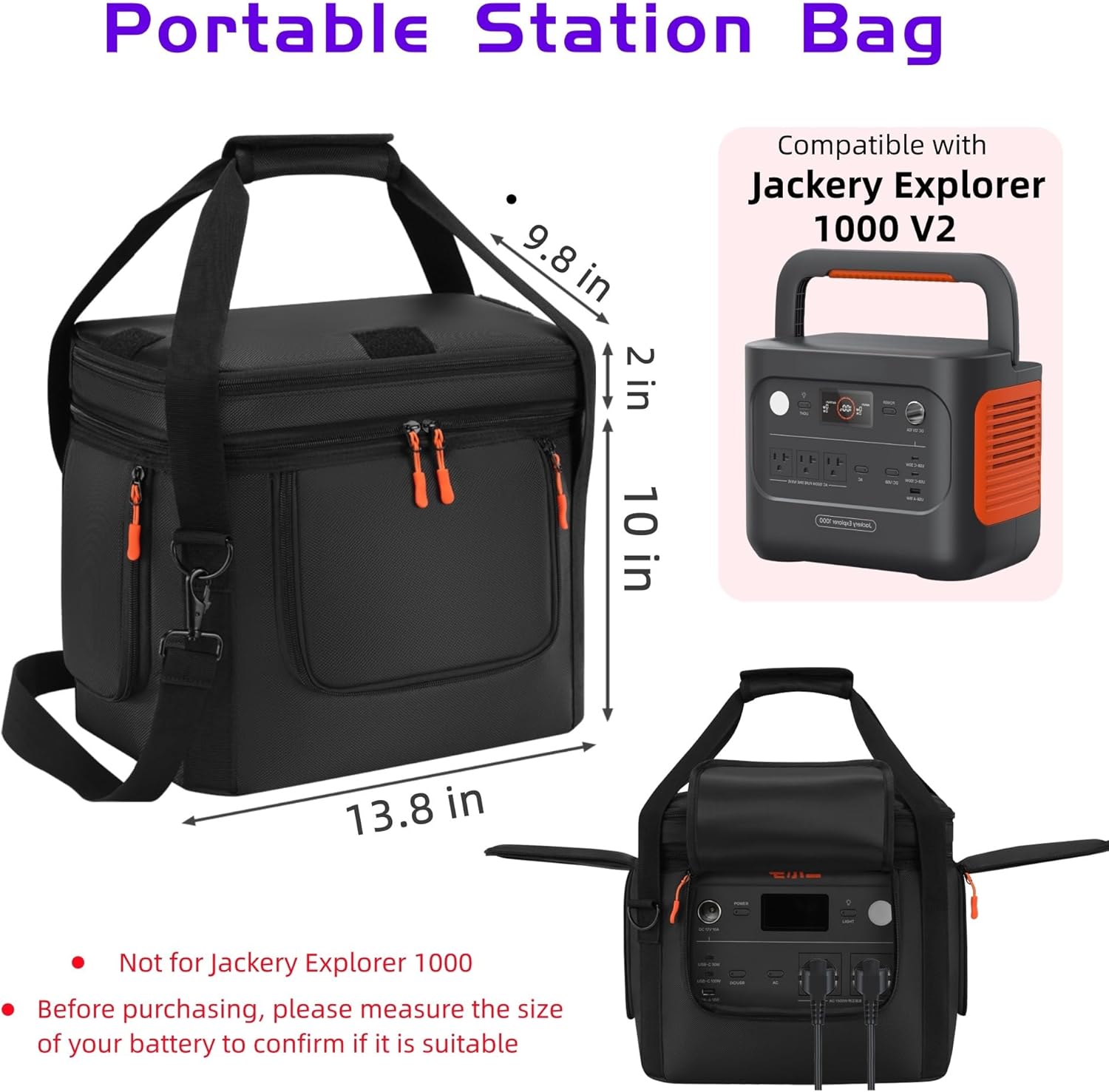 Portable Power Station Bag Compatible with Jackery Explorer 1000 V2,Soft Padded Carrying Case with Quick-Access Window,Generator Cover for Jackery 1000 V2 (Not for Jackery 1000, 13.78*10.23*10.8in) - Image 2