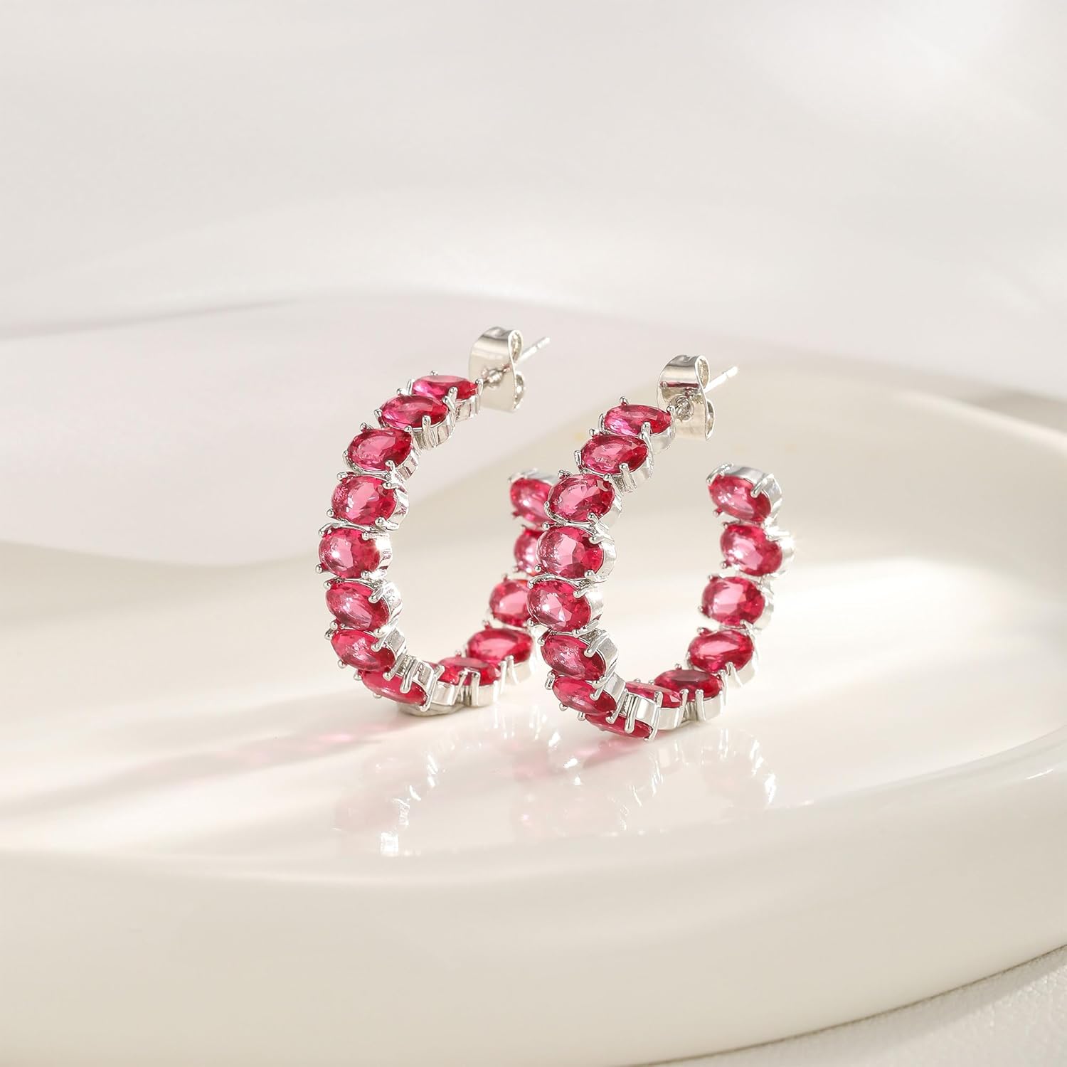 Dazzling Multicolor Austrian Crystal 14K Gold Plated Hoop Earrings for Women Fashion Hypoallergenic Jewelry Gift - Image 3