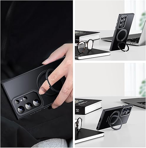 Miniatura 8 de Funda translúcida para Samsung Galaxy S23 Ultra con soporte de anillo magnético giratorio de 360 para Samsung Galaxy S23 Ultra de 6.8 pulgadas,