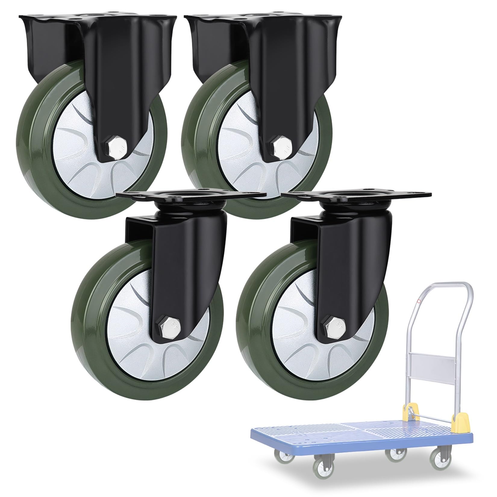 Lenkrollen Möbelrollen 3 4 5 6 Zoll 4er-Set, bewegliches, geräuscharmes Doppelkugellager-Vollgummirad, Ersatzrollen for Trolleywagen, Möbel, Werkbänke(Fixed+Swivel,Ø 150mm)