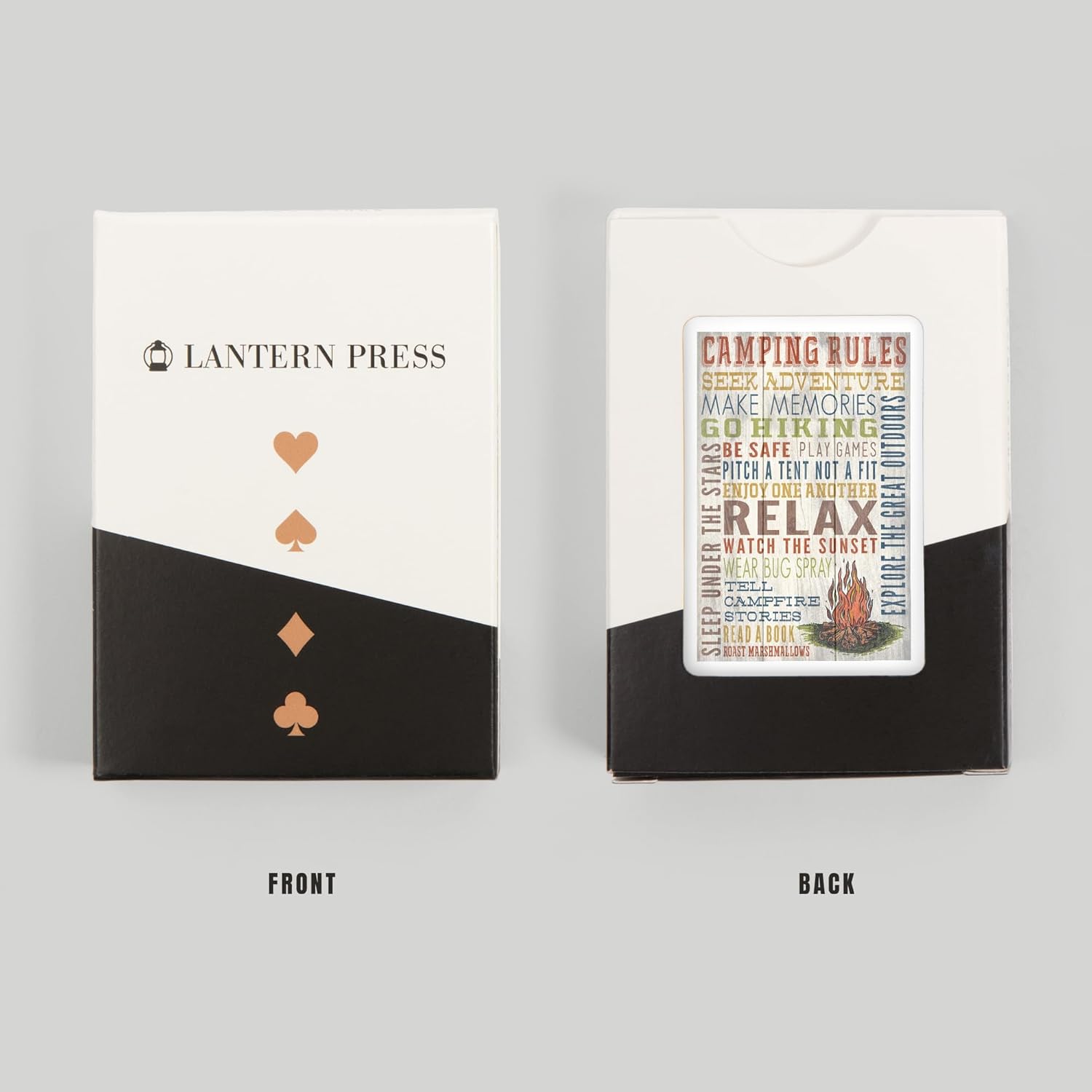Lantern Press Camping Rules, Rustic Typography, 52 Playing Cards for Adults, Poker Size Card Deck