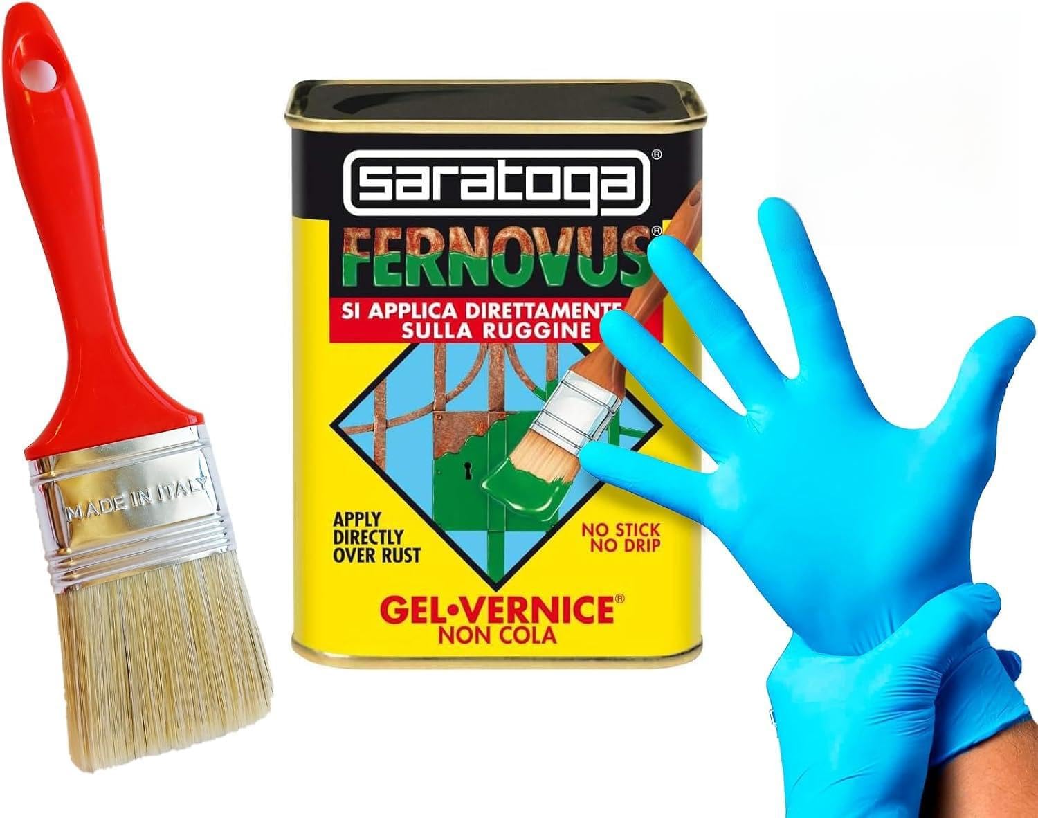 DMS Fernovus colore Tabacco Brillante Gel Vernice Smalto Antiruggine in conf da 750 ml con guanti nitrile e pennello inclusi!!! Bundle