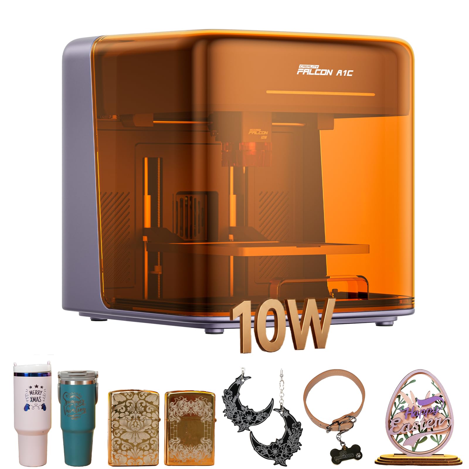 Creality Falcon A1C 10W Mini Laser Engraver, Class 1 AI Desktop Laser Engraving Machine with Auto Focus, Smart Camera, Support 3 Laser Heads Interchange, 15,000 mm/min Speed, Works with 300+ Materials