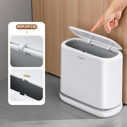 Miniatura 6 de funest Botes de basura para baño, cubo de basura con tapa tipo prensa, cubo de basura estrecho de plástico delgado a prueba de perros de 10 L