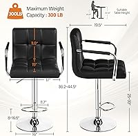 Vista 24 de Yaheetech - 4 taburetes de bar ajustables para mostrador de cocina, taburetes de bar/mostrador, silla de comedor giratoria hidráulica de piel Marrón