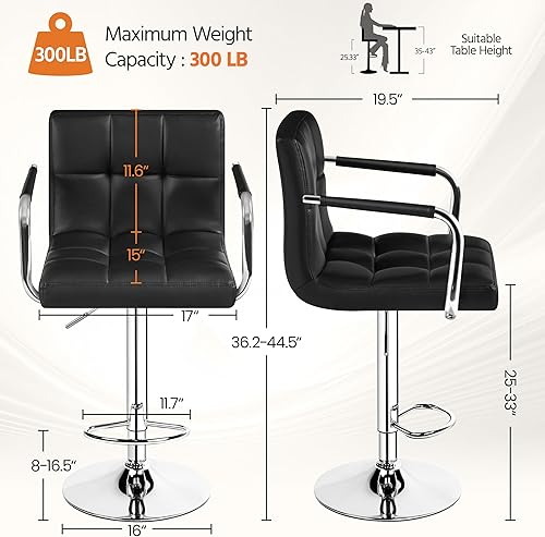 Miniatura 123 de Yaheetech Juego de 2 taburetes de bar ajustables de piel sintética, taburetes de mostrador modernos con respaldo y reposapiés, taburetes de bar
