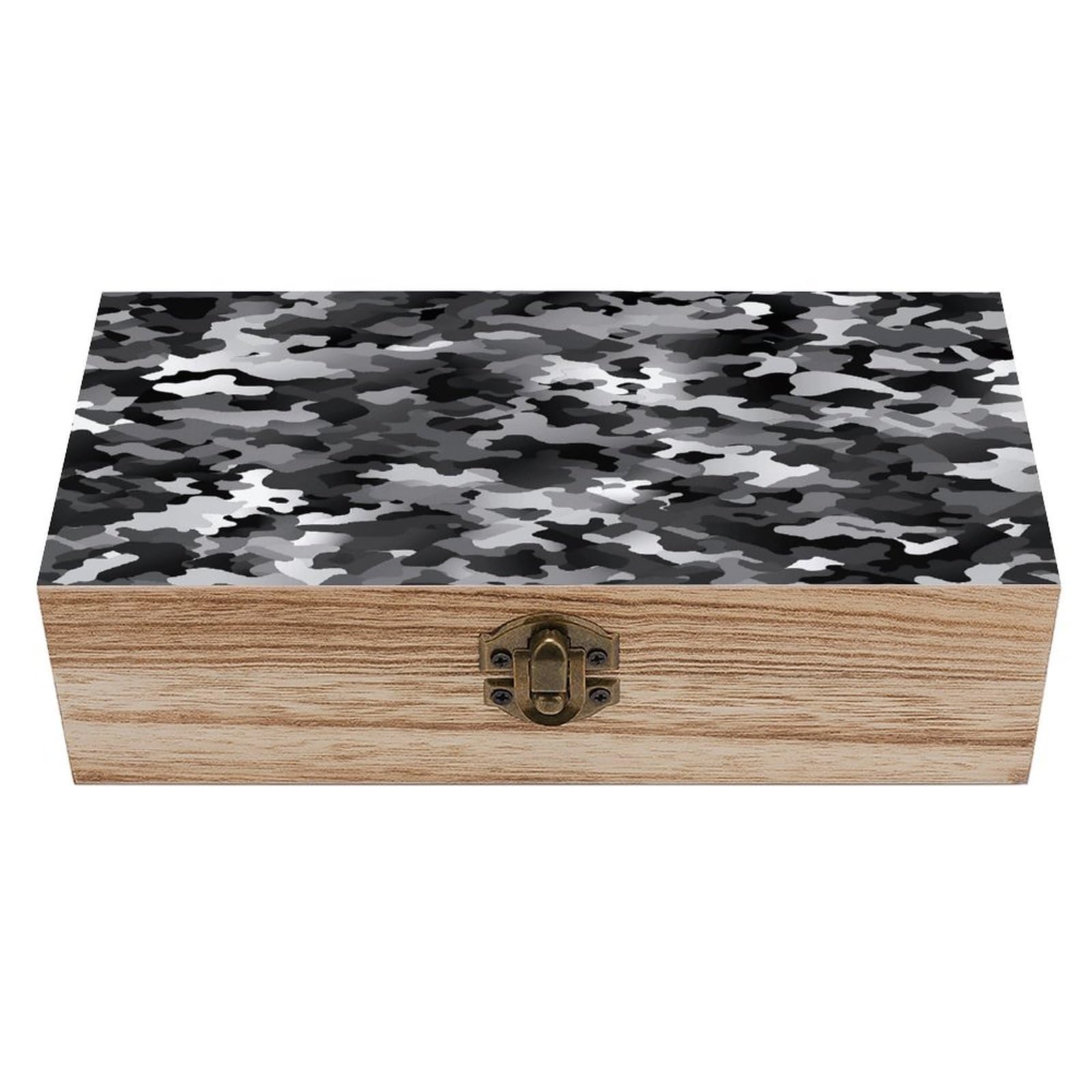 VstaDank Black White Gray Camouflage Wooden Storage Box Wooden Keepsake Box with Hinged Lid Exquisite Solid Wood Decorative Jewelry Case Memory Box for Jewelry Photos Letters Crafts Trinkets