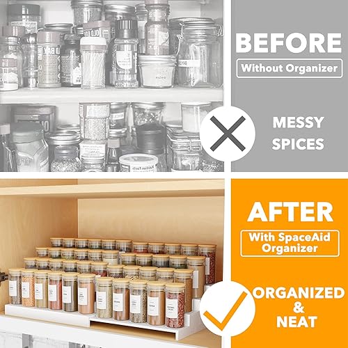 Miniatura 2 de SpaceAid Organizador de especias de bambú para gabinete, despensa de cocina, estante de almacenamiento de especias para organización de gabinetes,