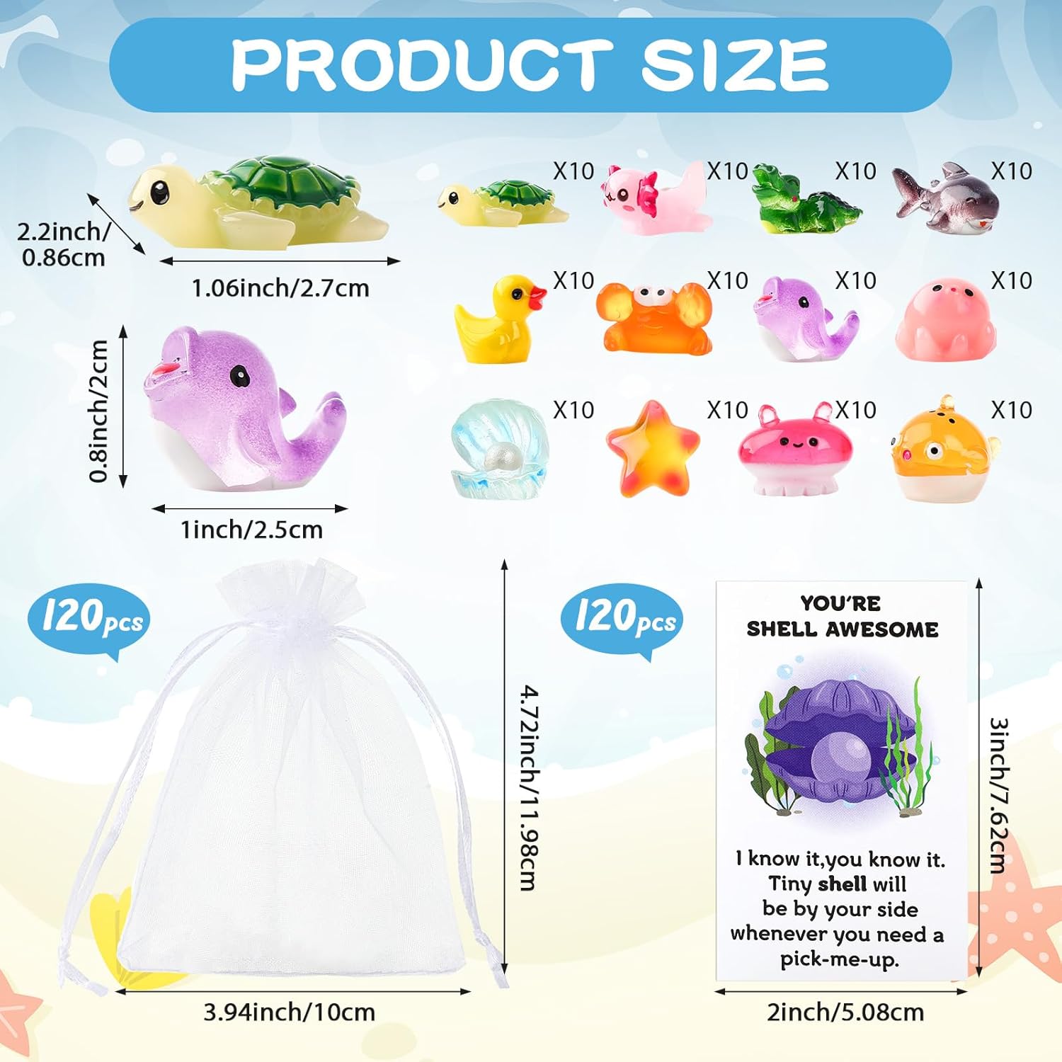 Briwooody 120 Pcs Employee Appreciation Gifts Bulk for Coworkers Teachers End of Year Presents Resin Toys Pun Inspirational Notecards Thank You Gift Set for Staff Coworker Office (Ocean Animals)