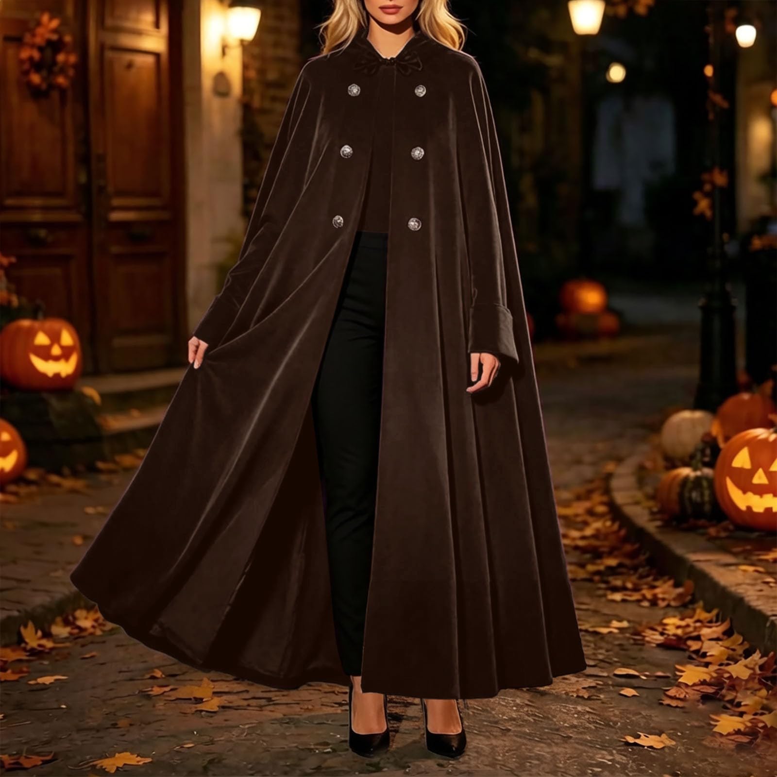 Mantello medievale con cappuccio per Halloween, elegante, per feste e cosplay, abito storico con travestimento vittoriano da donna, cappotto da mago medievale