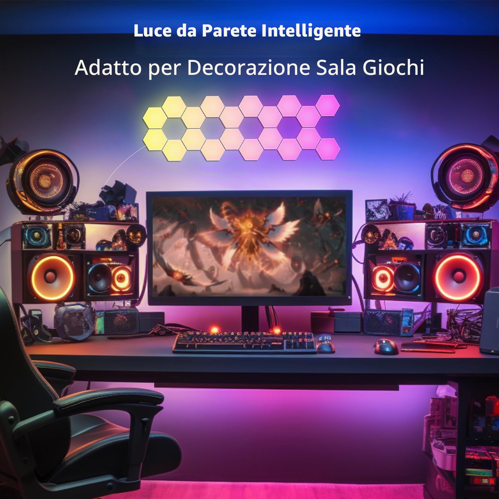Pannelli da parete a LED esagonali, 10 pezzi, app intelligente, lampade da parete esagonali a LED, sincronizzazione musica, gaming, funziona con Alexa, per soggiorno, sala giochi (10)