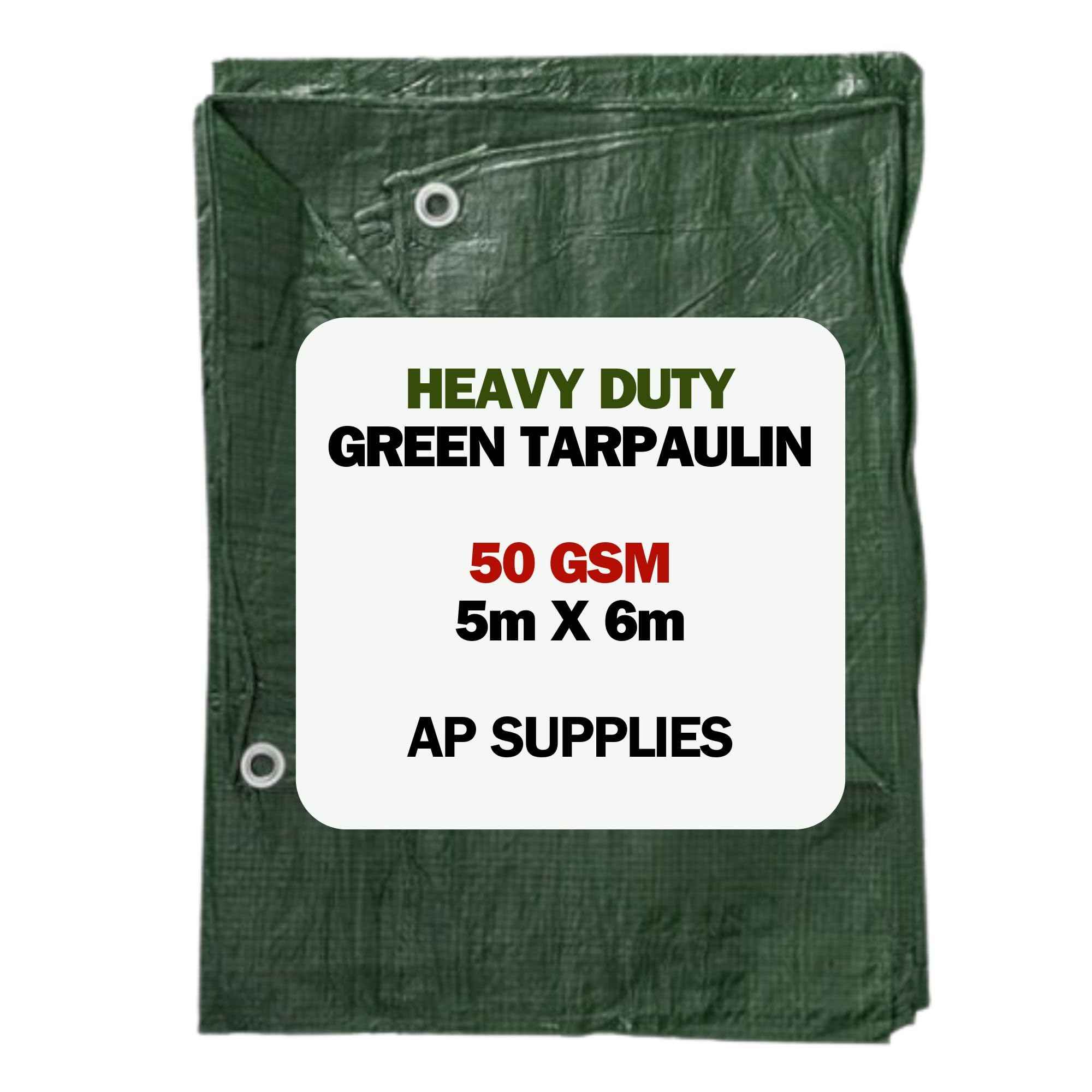 Ap Supplies Green Lightweight Tarpaulin 5M X 6M | 50Gsm Waterproof & Weatherproof Sheet With Reinforced Edges & Metal Eyelets | Outdoor Cover For Garden, Camping & Diy Use