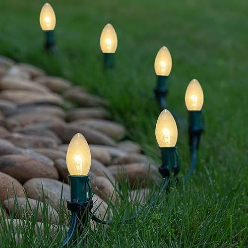 Luces de camino de Navidad para exteriores, 38 pies, conectables, C9, luces de Navidad para exteriores, impermeables, con 25 luces C9 blancas