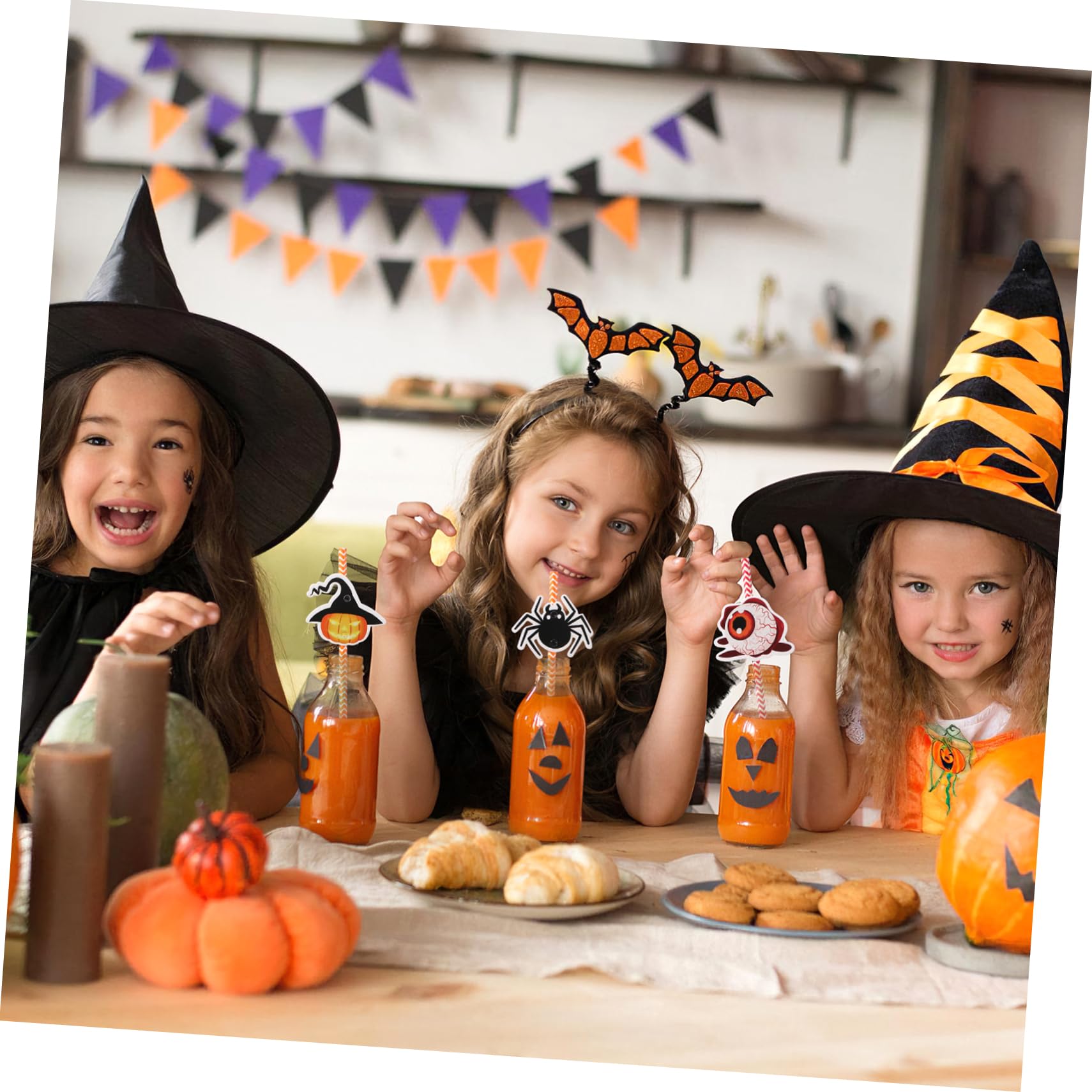 Cannucce Decorative Di Halloween Confezione Da 6 A Forma Di Zucca A Strisce Per Feste Di Halloween Cannucce Per Bevande