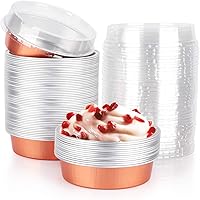 Vista 64 de Beasea Paquete de 20 Moldes para Cheesecake con Tapas, 8 Oz, 4 Pulgadas Moldes Redondos de Papel de Aluminio para Tartas, Contenedor para Muffins