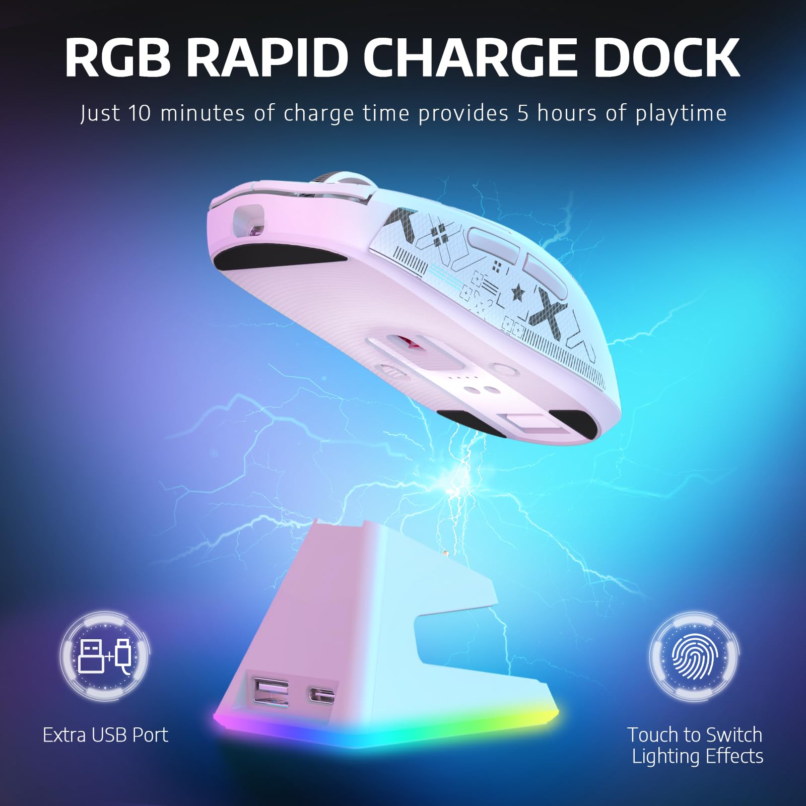 VGN GAMEPOWER ATTACK SHARK X6 SUPERLIGHT Mouse Gaming Wireless con Station di Carica, 49g Ultraleggero Mouse da Gioco G502, 26000DPI, PixArt PAW3395, 2.4G/Bluetooth/Cablato, Mouse Grip Tape, Bianco