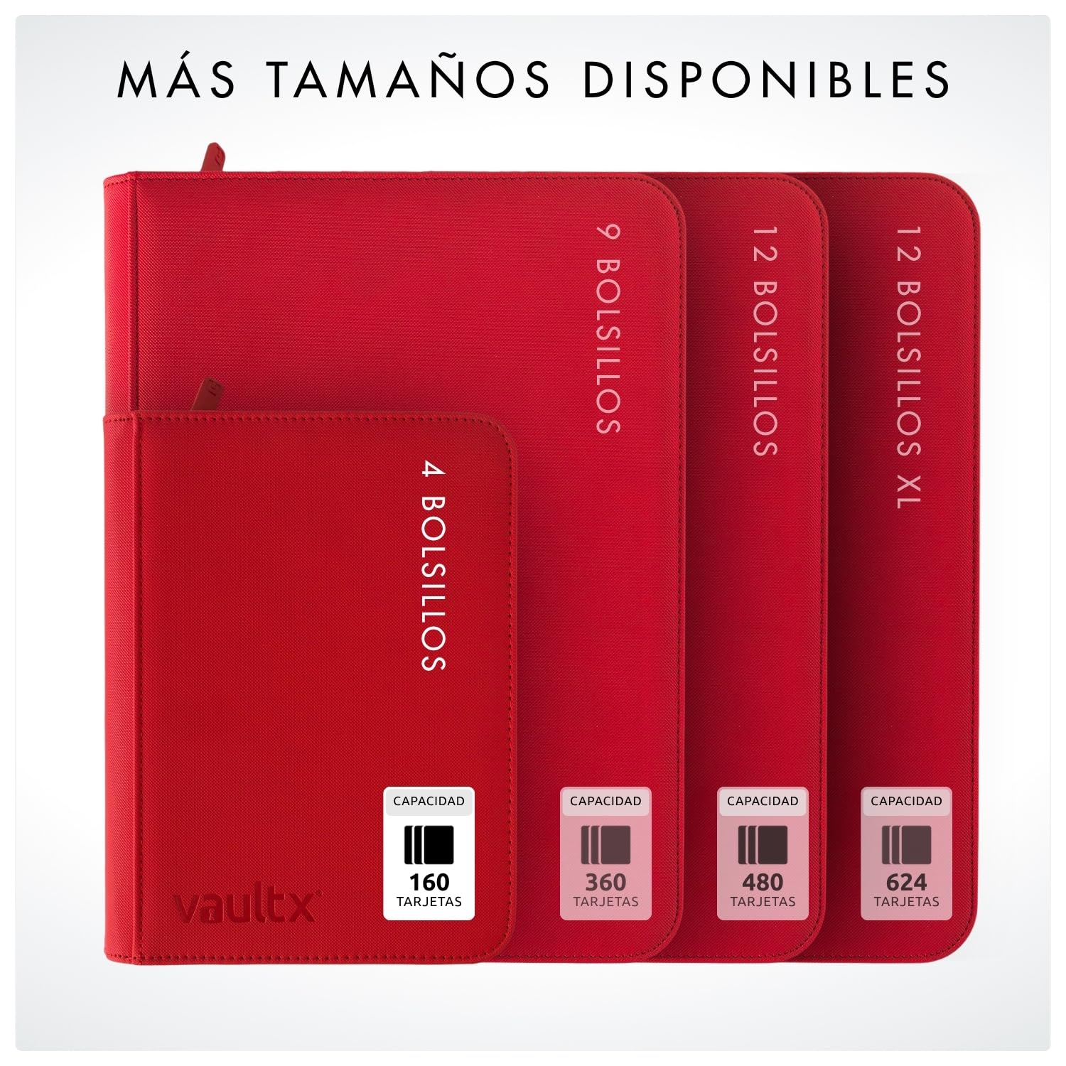 Vault X Álbum Exo-Tec con Cremallera, para 160 Cartas Coleccionables, 4 Bolsillos, 20 Páginas de Carga Lateral (Rojo)