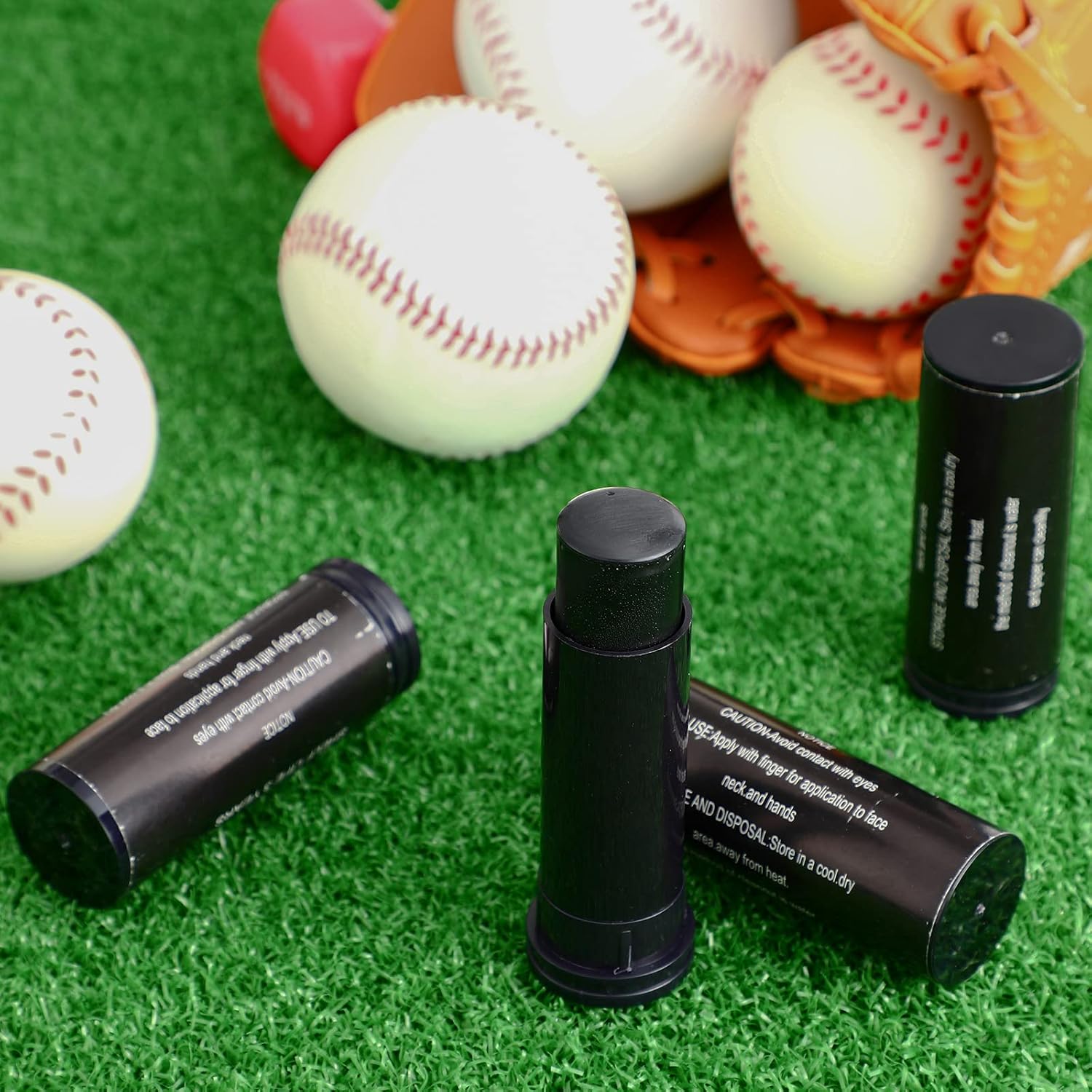 Sweetude 6 Pcs Football Stick Sports Eye Stick Sporting Face Football Paint Face Paint for Softball Baseball Athletes Stadium Halloween Cosplay Costume Parties Accessories(Black)