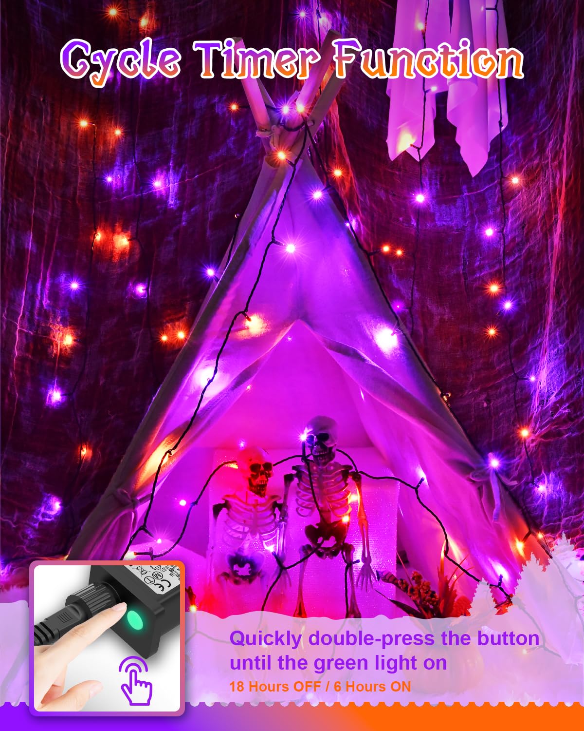 Dalugo Halloween Decorations Lights Outdoor, 30M 300 LED Waterproof String Light Mains Powered with Timer - Image 3