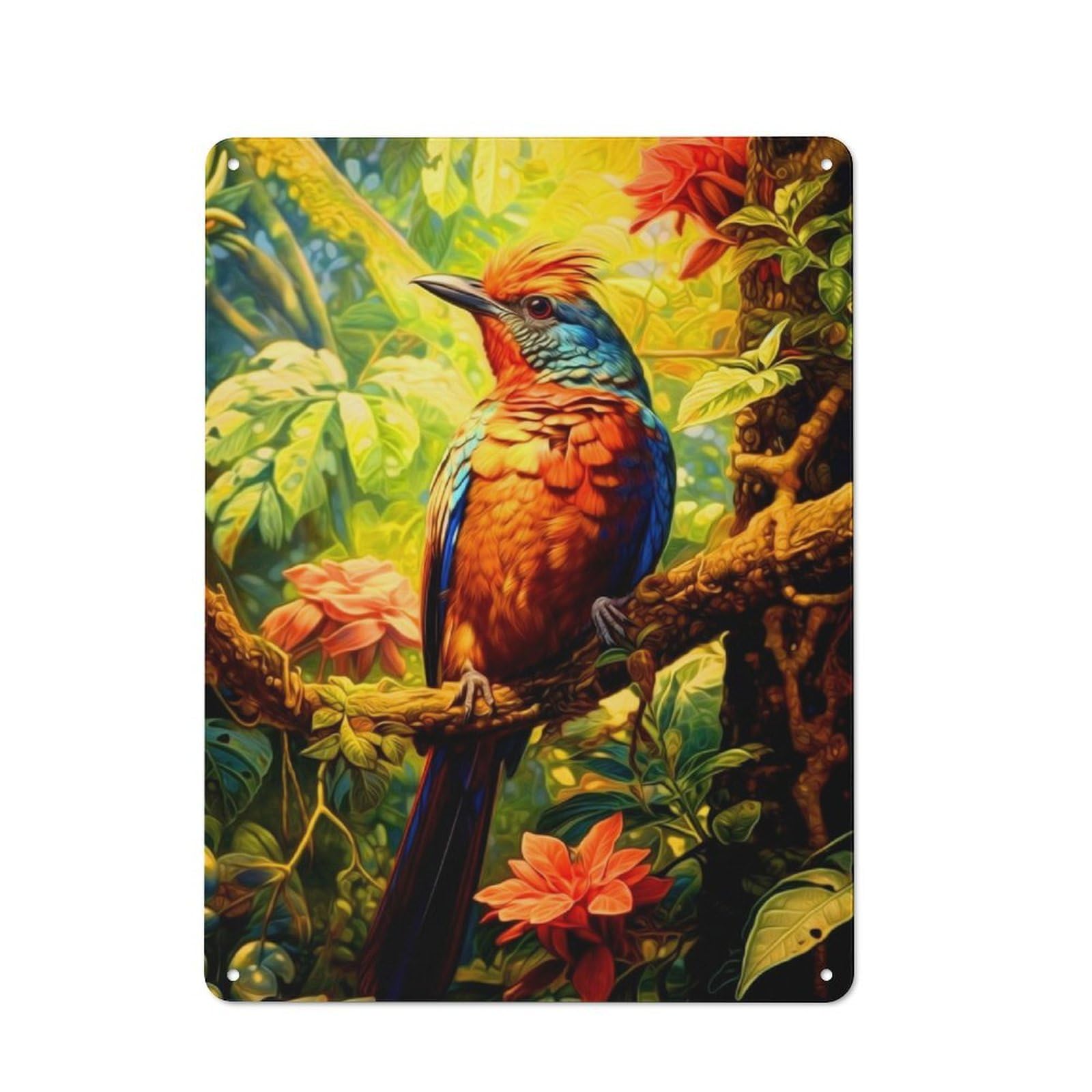 Junmoney Colorful Bird Tin Sign 40X30cm For Living Room Wall, Rustic Wall Decor, For Living Room Decor Lovers