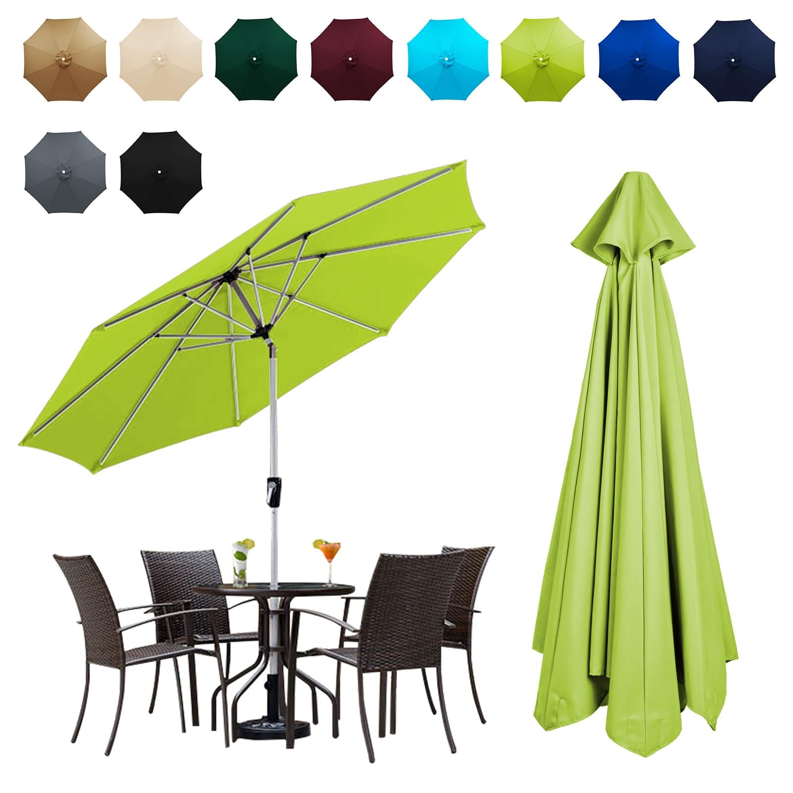 Toldo de repuesto para sombrilla de jardín de 4m y 8 varillas en color verde césped impermeable