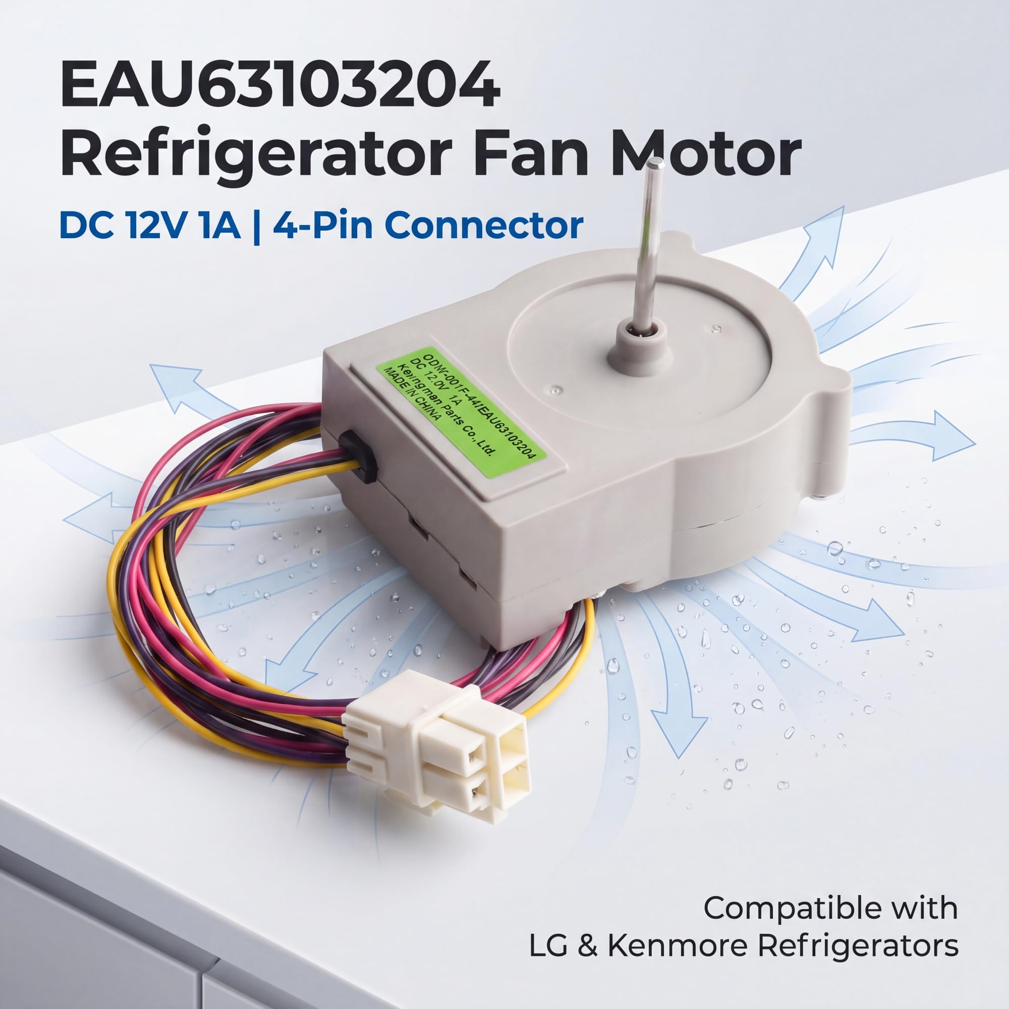EAU63103204 - Motor de ventilador evaporador de refrigerador, compatible con LG, Kenmore, reemplaza 4324005, EAP11761149, PS11761149, PD00052079, AP6028842, ODM-001F-44