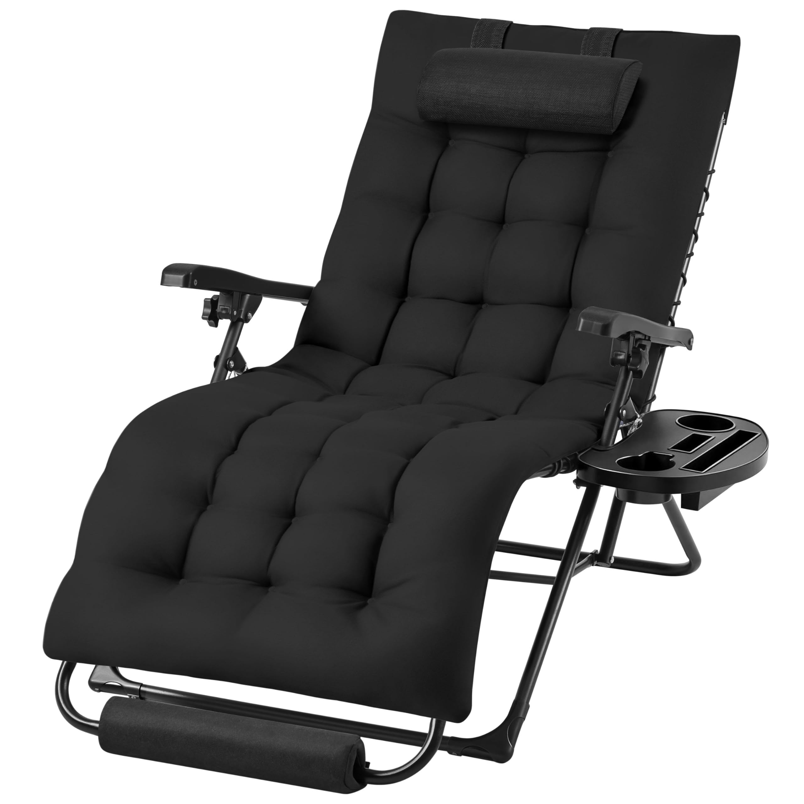 Abician Bain de Soleil Chaise Longue de Jardin avec Coussin, Fauteuil de Jardin Chaise Longue Pliable & Inclinable, avec Porte-Boisson Repose Pieds Appuie-tête Amovible, capacité 200kg aux intempéries
