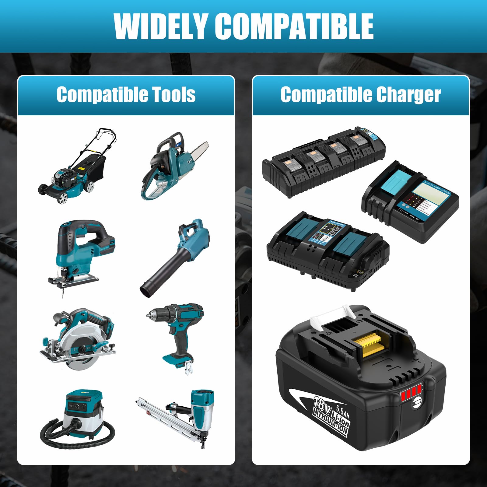 2X para Makita 18V 5,5 Ah BL1850B Compatible pour Makita Cargador 3A DC18RCT Compatible con los BL1850 BL1830B BL1830 BL1860B BL1860 BL1840 BL1835 BL1845 BL1820