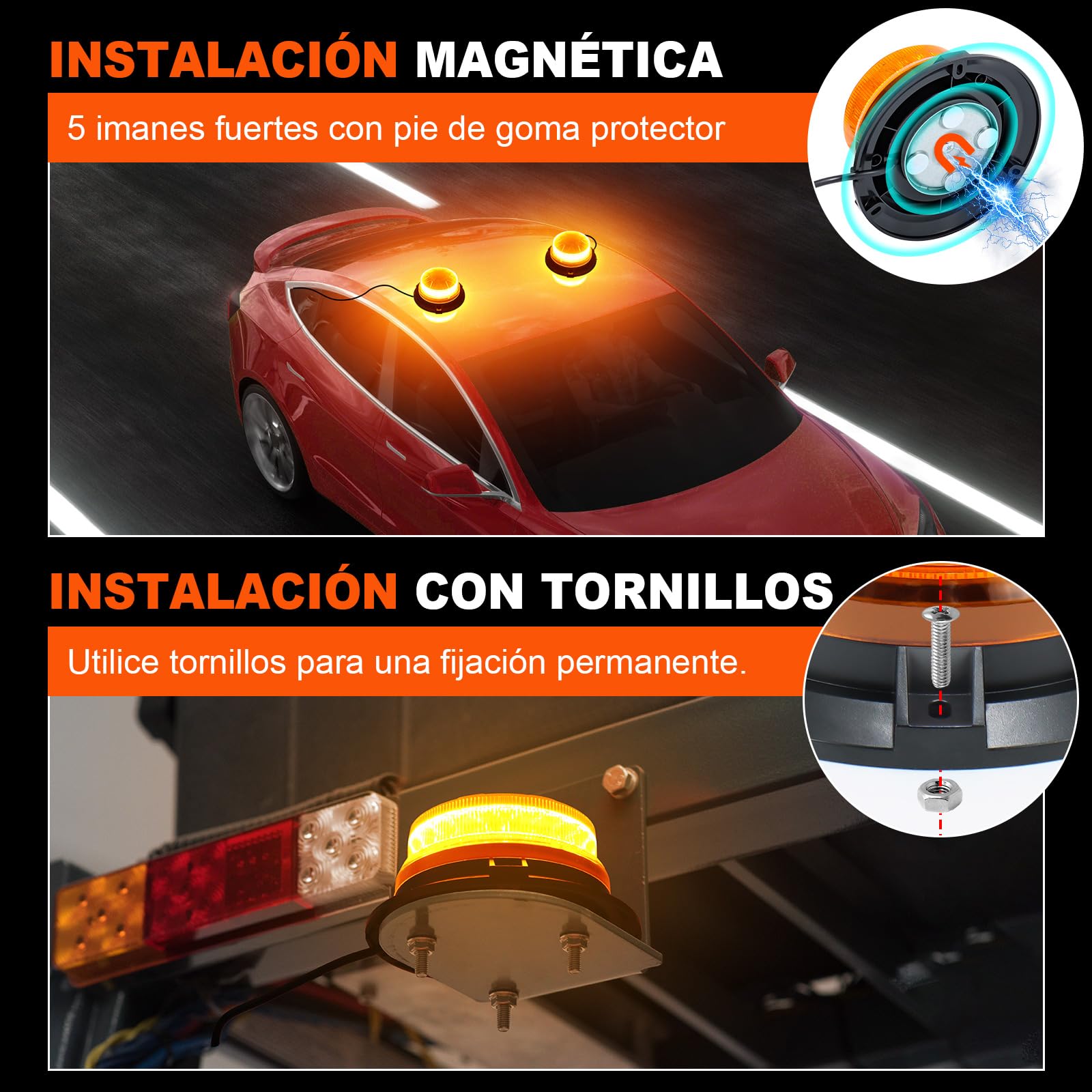antom Luz de Emergencia 2 Piezas, 9-60V Luz LED Amarilla con Cable de 3 Metros y Doble Interruptor para Carretillas Elevadoras, Tractores, Remolques, UTV, SUV - Ideal para Obras y Tráfico