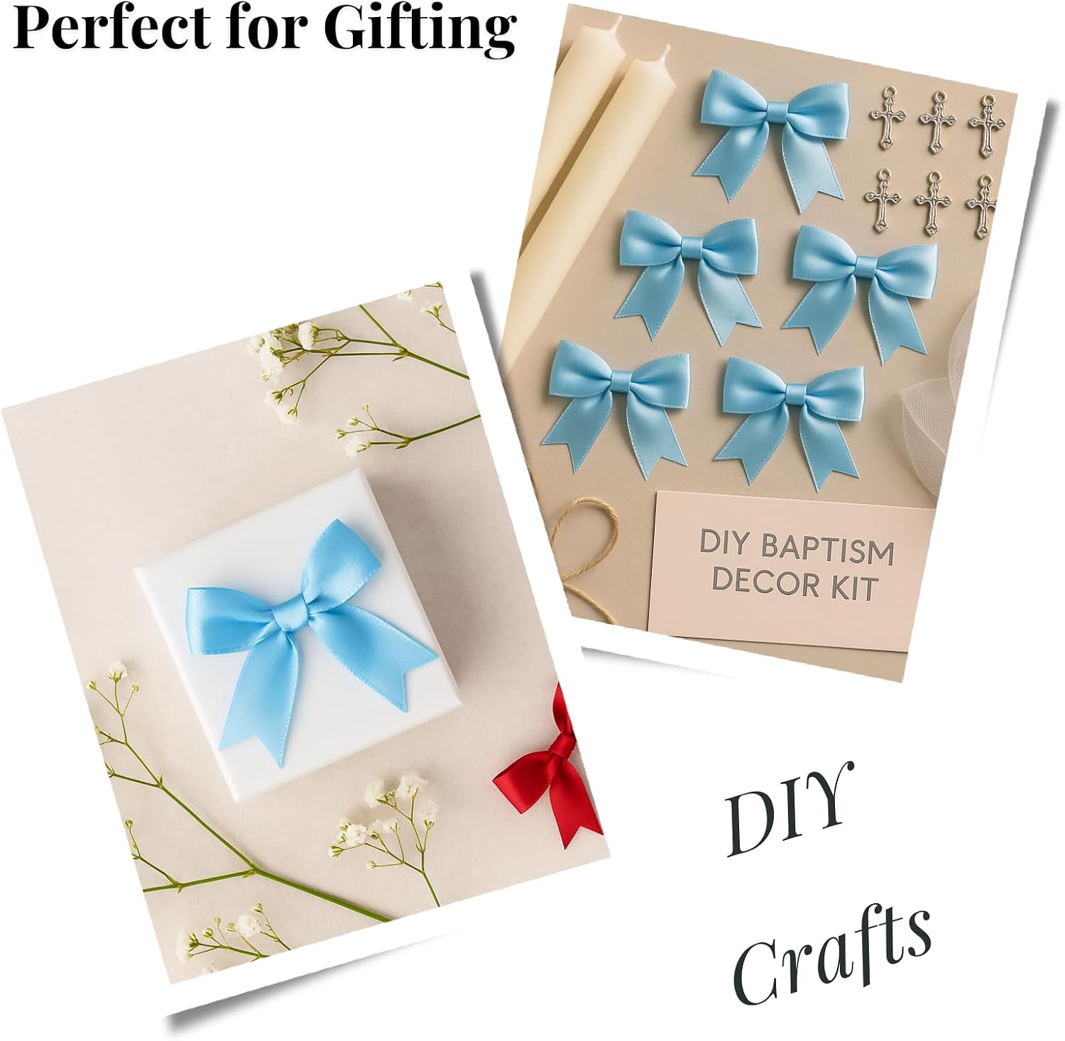 Rokateam 80 Pcs Twist Ties Light Blue Gift Wrap Bows with – 2.5 Inch Ribbon Bows for Baby Shower, Gender Reveal, Gift Wrapping, Birthday, Christening, DIY Crafts & Party Favors image 4