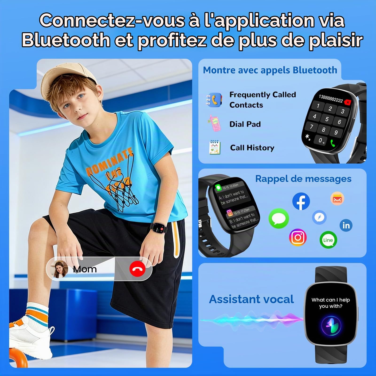 Transformers Montre Intelligente Enfant, Montre Connectée Sport avec Appel Bluetooth, Cardio/Sommeil/Podomètre, 100+ Modes Sportifs IP68 Étanche, Idée Cadeau Anniversaire Garçon Fille 6-12 Ans,Black