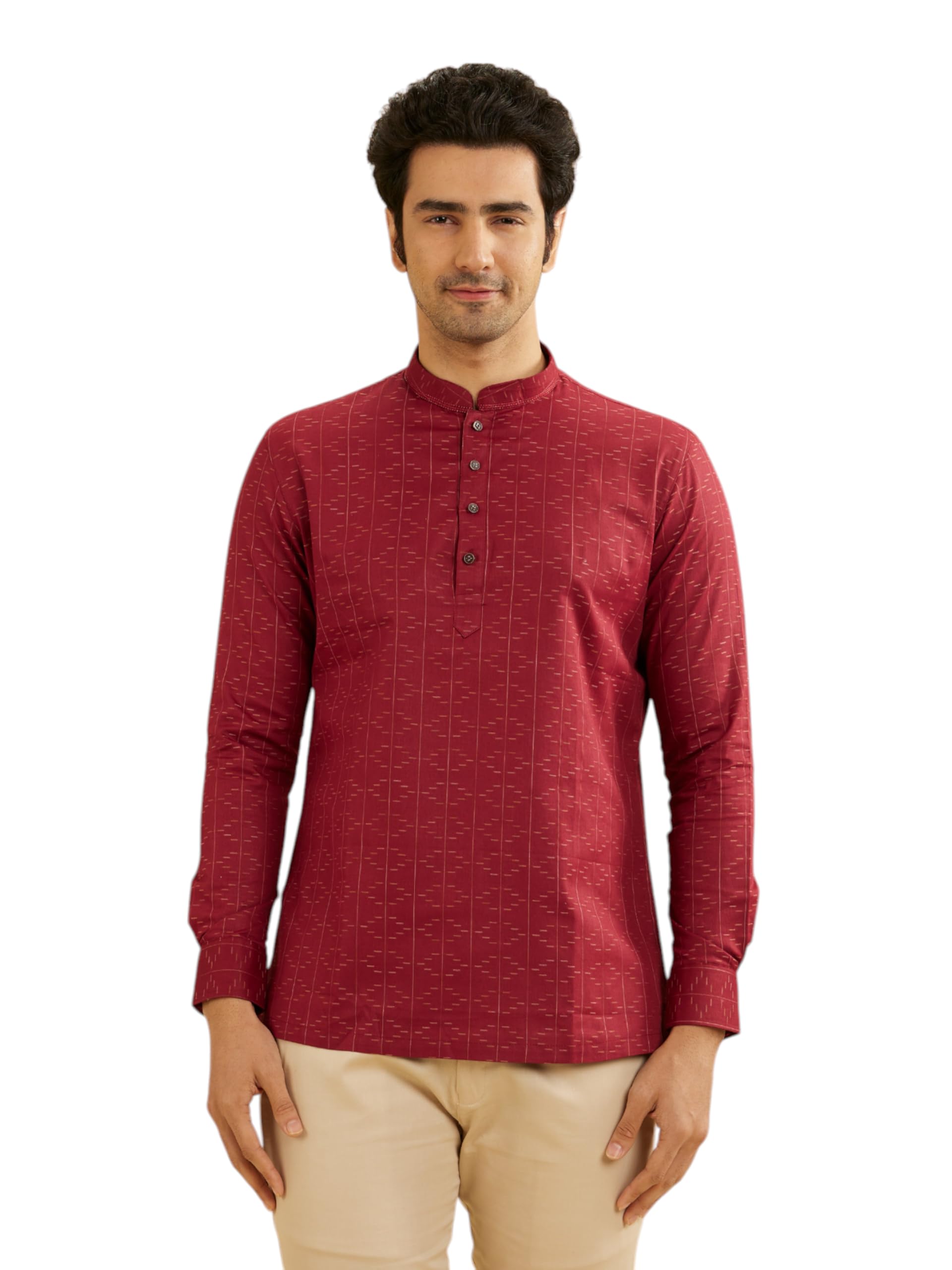 manyavar Men's Cotton Jacquard Short Kurta (1pc)-picture-16