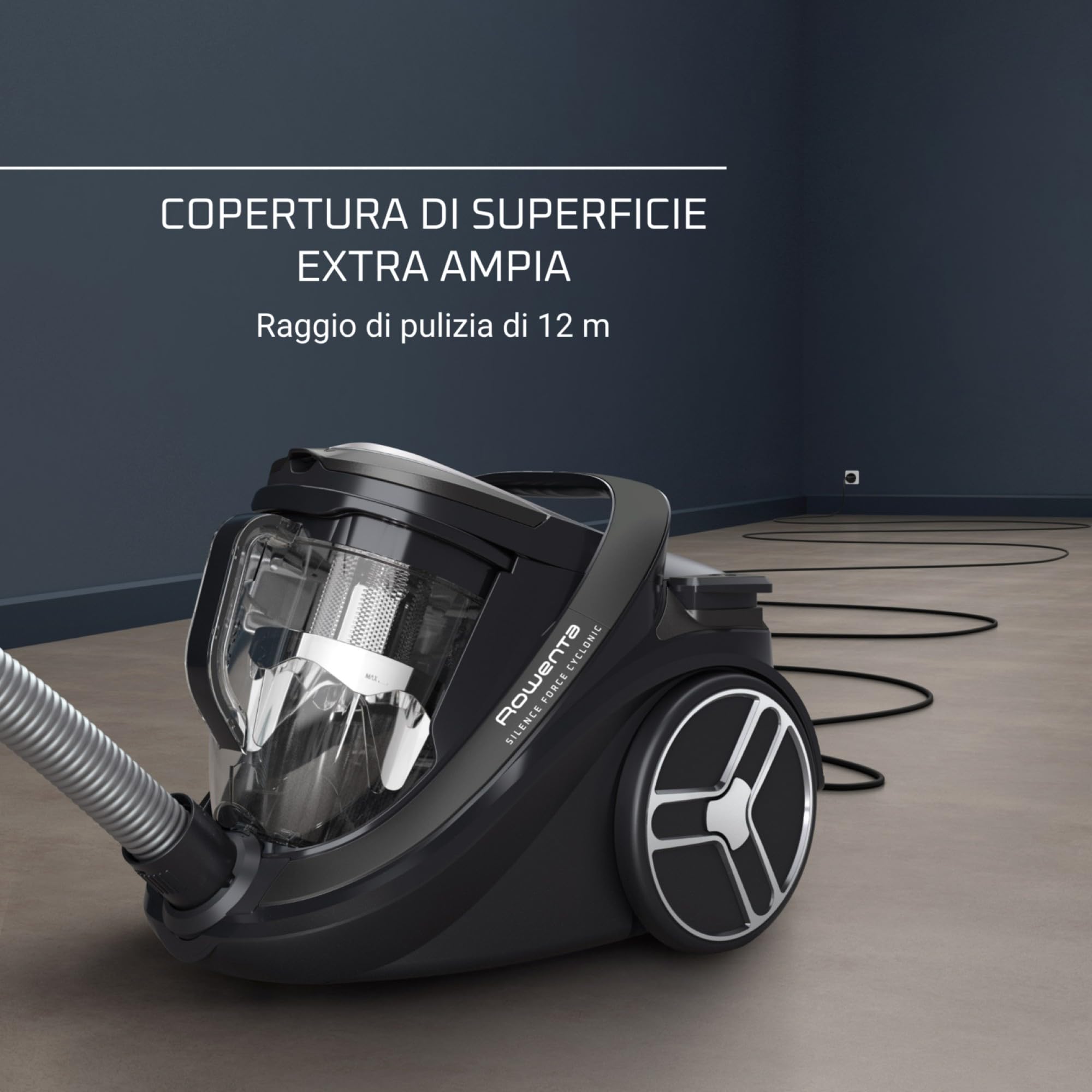 Rowenta Silence Force Cyclonic Effitech, l'aspirapolvere a traino più silenzioso al mondo, 59dB(A), bassissimo consumo energetico, filtro HEPA, ampio raggio d'azione, prodotto in Francia, RO7935EA