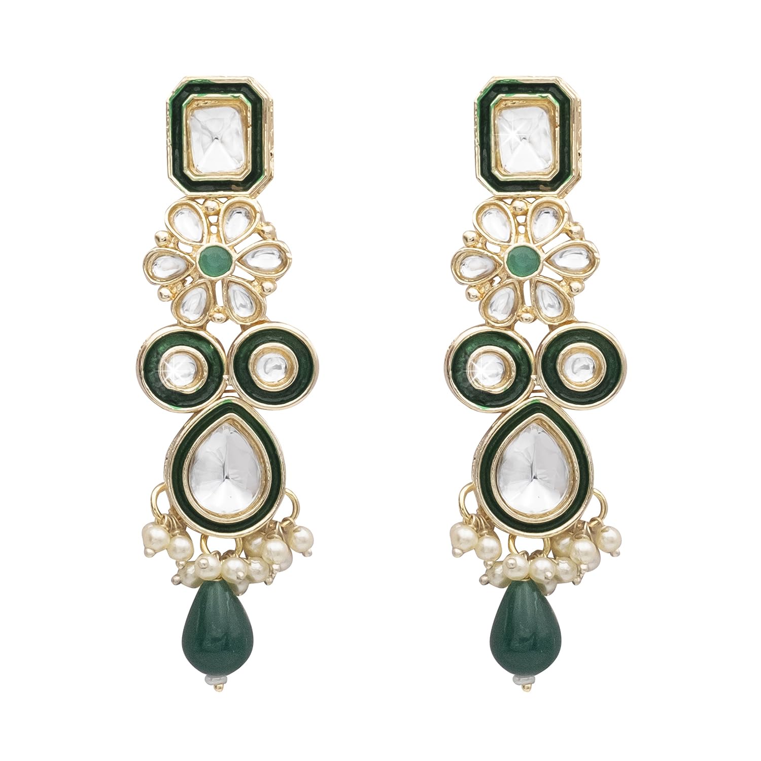 Shining Jewel - By ShivanshShining Jewel Handcrafted Gold Plated Floral Design Traditional Ethnic Kundan, Pearl Studded Maroon Meenakari Earrings for Women