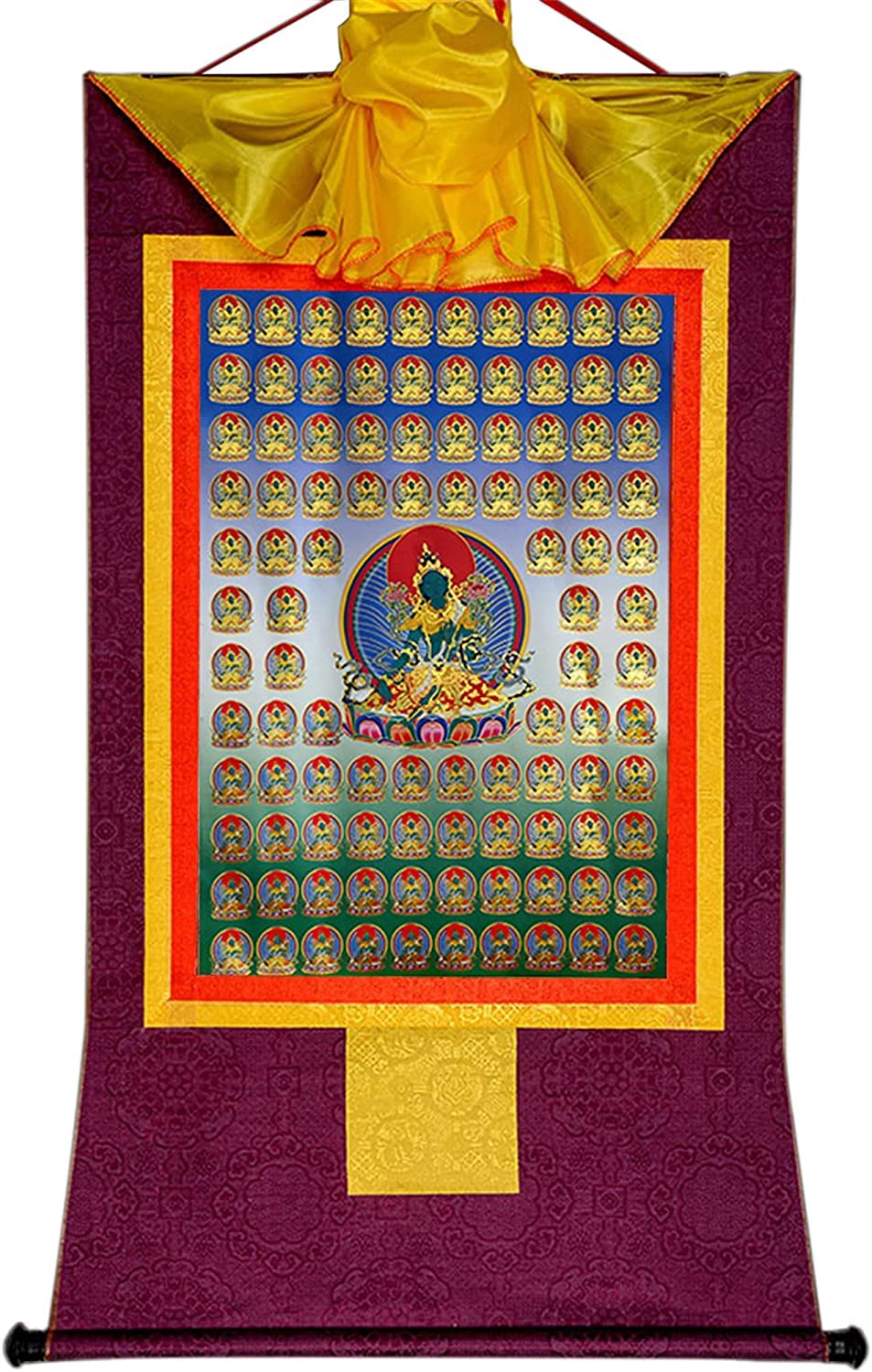 VHKJewE 100 Green Tara,Khadiravani, Buddhist Thangka Brocade(Purple,Large(85cm*63cm))