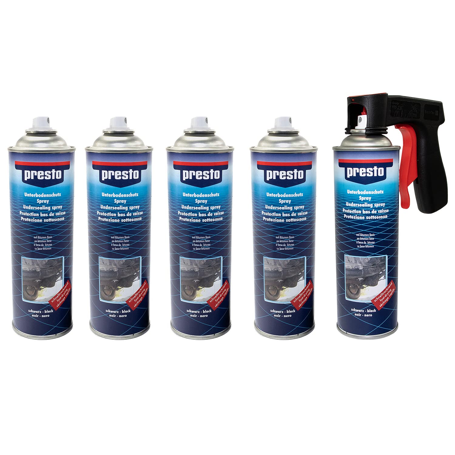 Unterbodenschutz Steinschlag Spray schwarz Presto 5 X 500 ml mit Pistolengriff