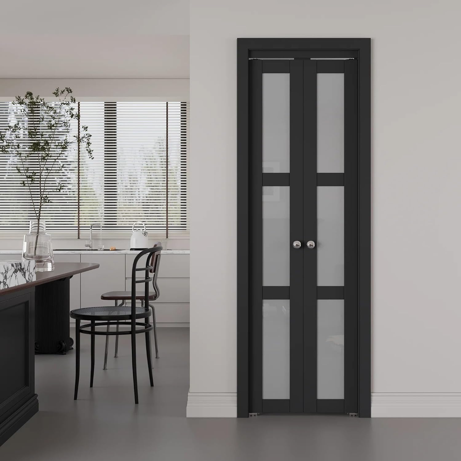 Forested Glass Solid Core Manufactured Wood Pivot-French Or Bi-Fold Doors with Hardware Kit,30" x 80"
