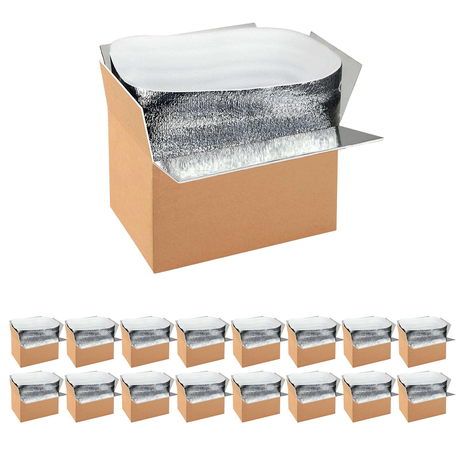 16 Pack Insulated Shipping Boxes with Aluminum Foil Liner,Thermal Insulation Cold Pack Shipping Boxes for Frozen, Reusable Styrofoam Cooler Box, Small