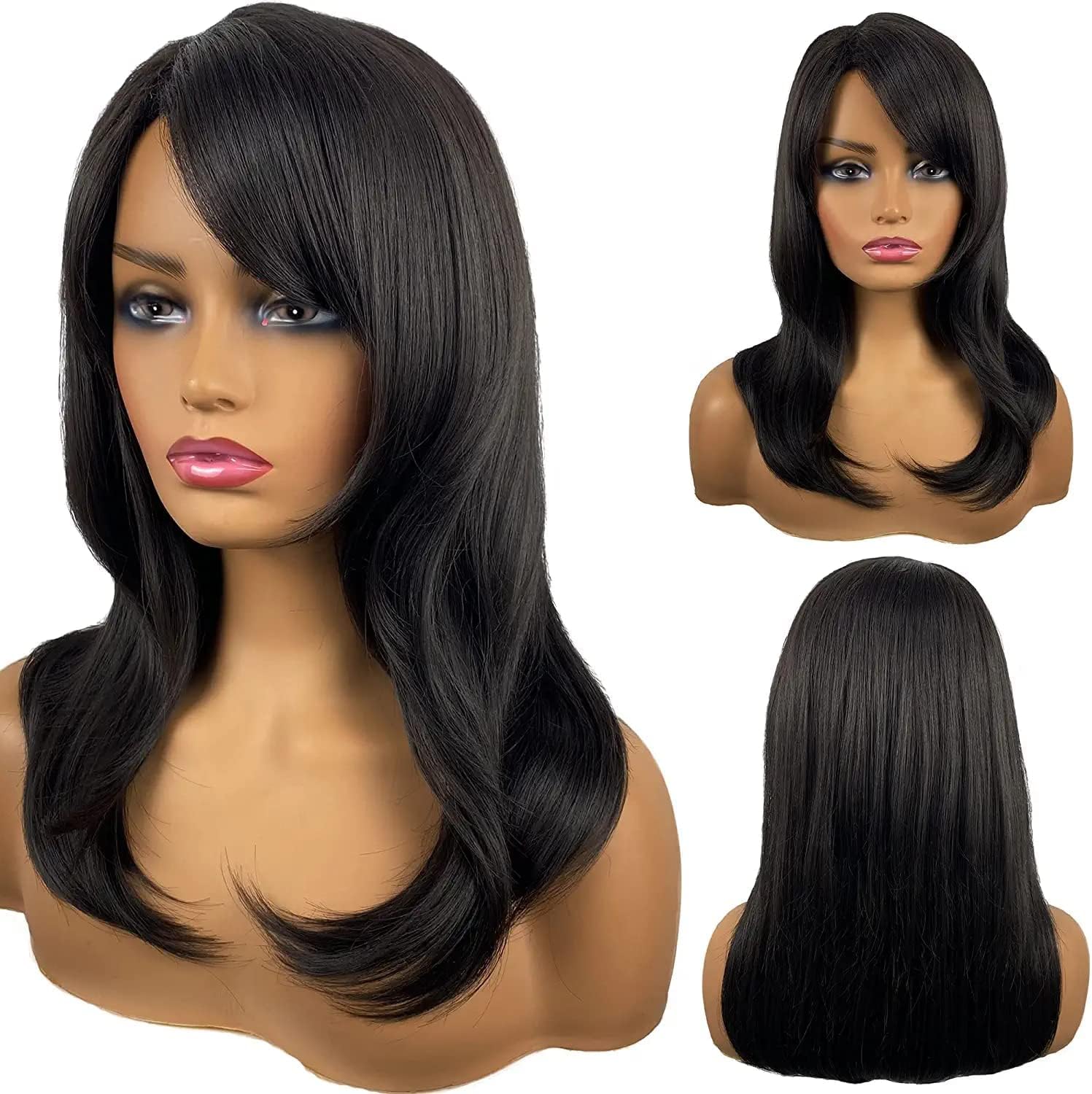Styllofy Hair Wig Dark Brown Synthetic Hair Wig Long Straight Layered and Heat Resistant With Comb