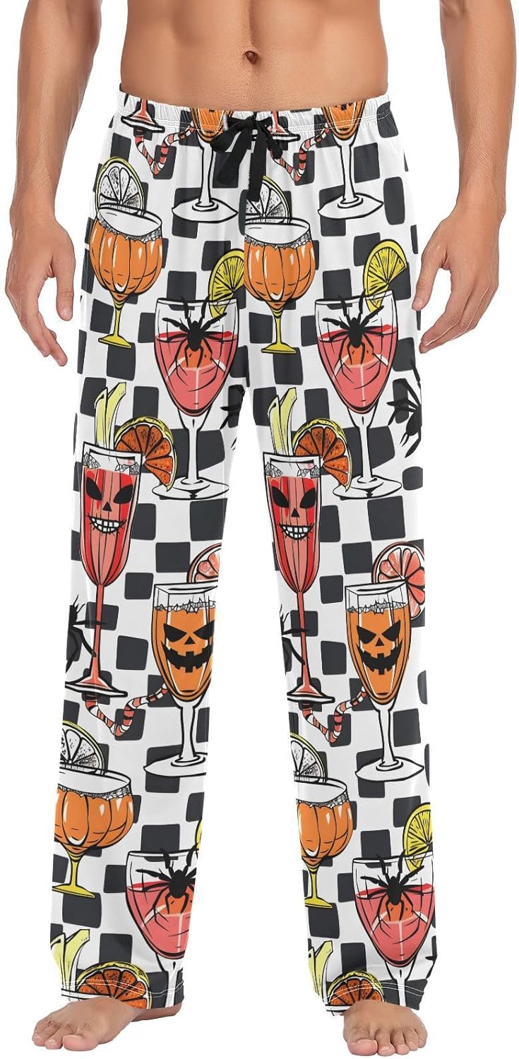 ALAZA Halloween Juice Checkered Men's Sleepwear Mens Pajama Pants Bottoms with Pockets, S