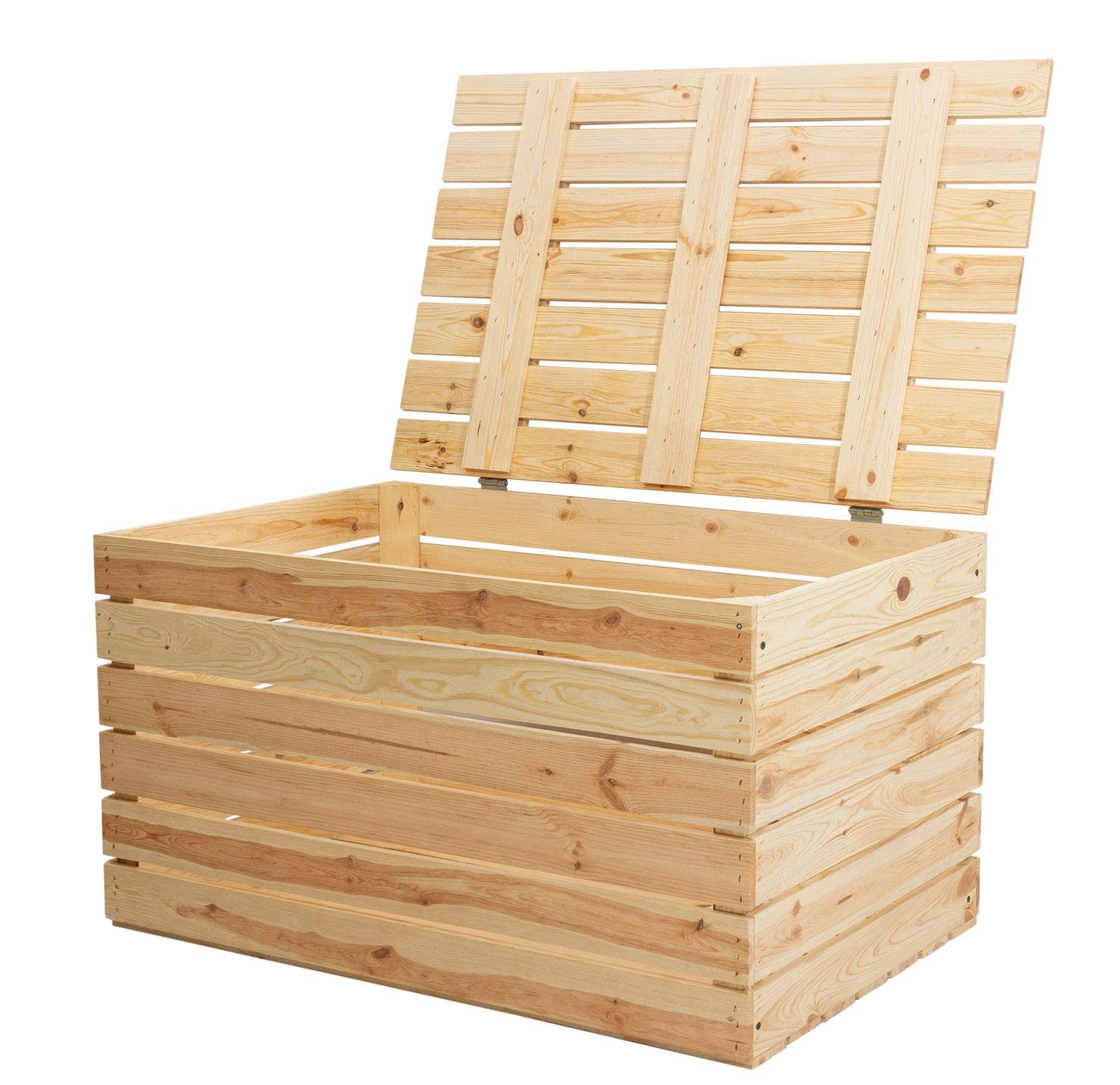 Traumhaft rustikale Holztruhe 80x50x39cm Holztruhe in hellem, unbehandelten Naturholz mit Deckel | für alle Räume, auch Kinderzimmer | drinnen & draußen