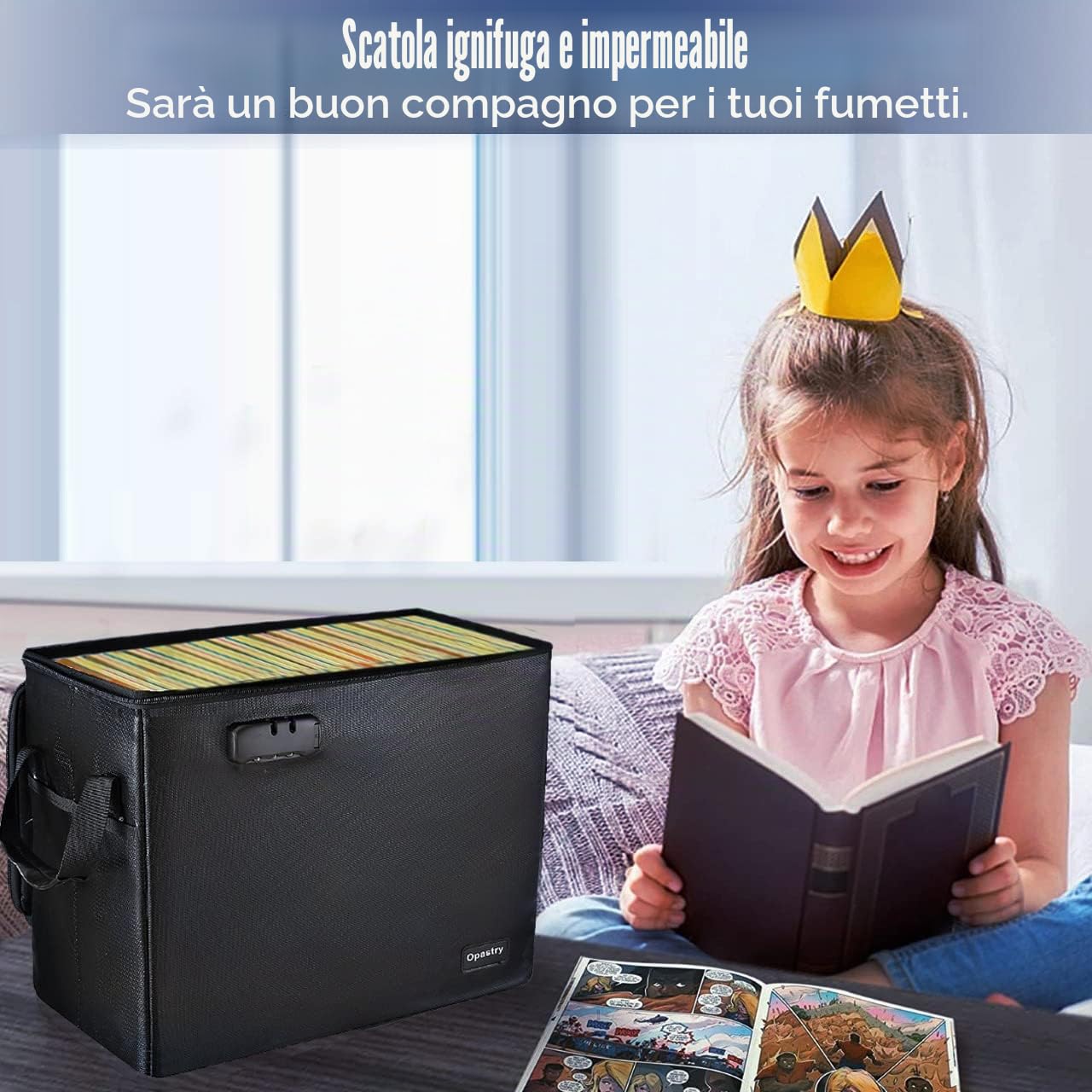 Scatola portaoggetti a prova di fuoco per fumetti, 39,4 x 19,8 x 29,5 cm, resistente al fuoco e impermeabile, con cerniera e serratura, per 150-175 fumetti