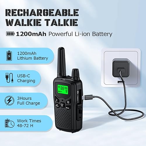 Miniatura 4 de Walkie Talkies Radios recargables de dos vías de largo alcance con 22 FRS, radios de 2 vías UHF transceptor de mano Walky Talky con linterna,