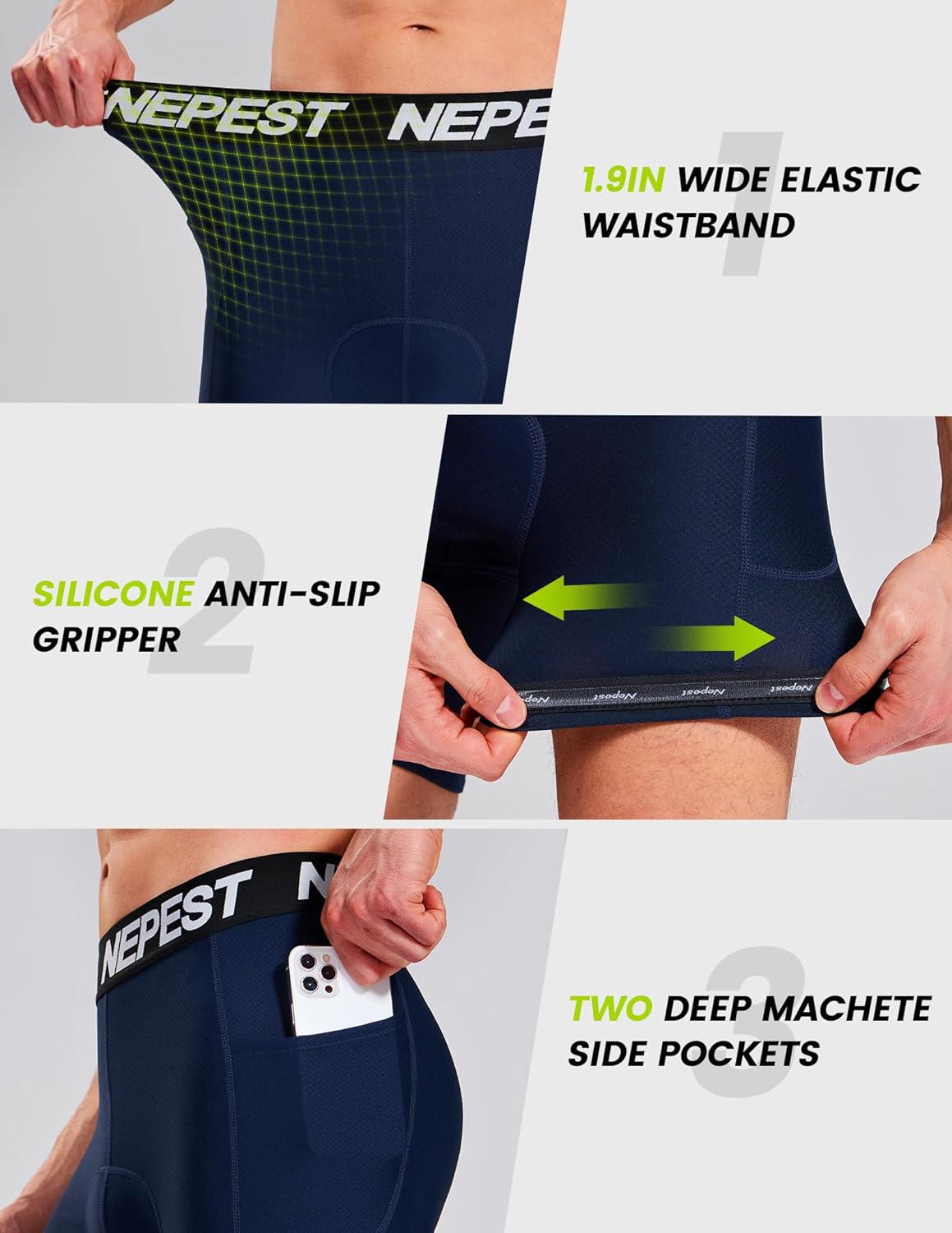 Nepest Cycling Underwear for Men Bike Shorts 4D Padded Biking Road Bicycle Biker MTB Liner Padding Shorts with Pockets - Image 4