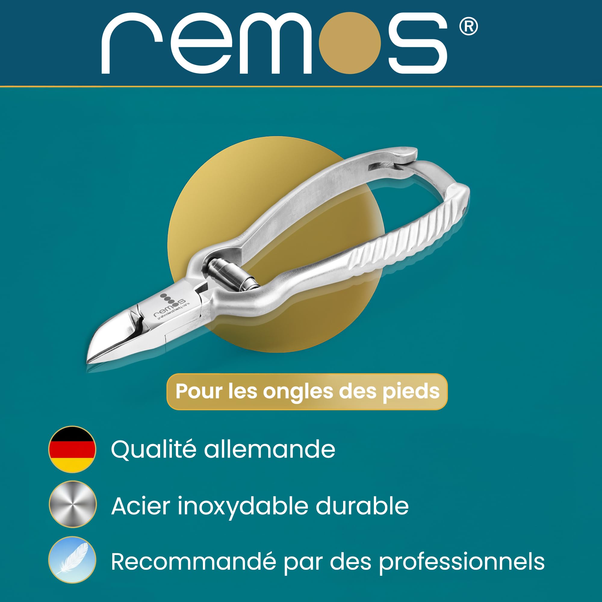 REMOS Pince à ongles avec fermeture acier inoxydable [14 cm] pour ongles de pieds épais