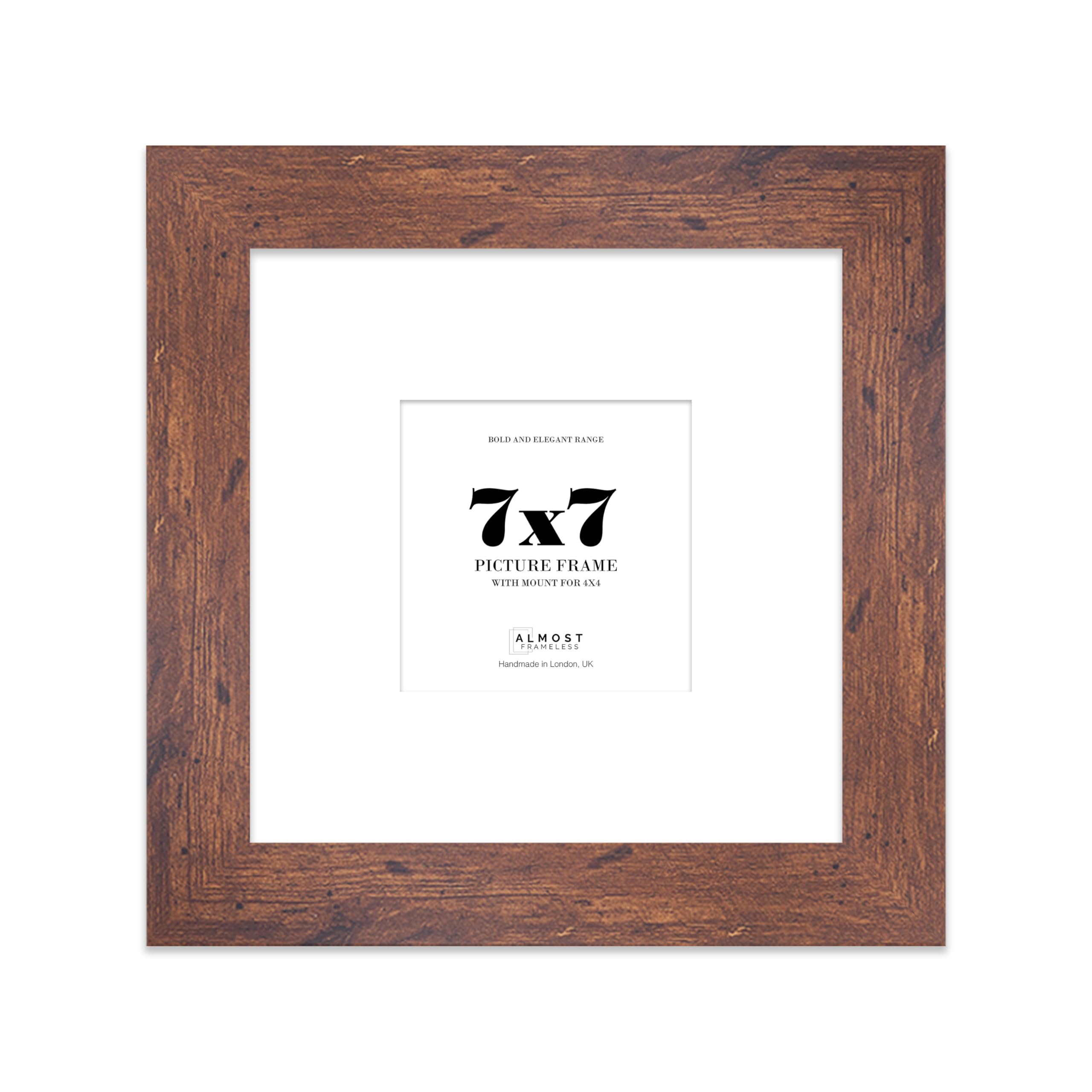 7x7 Rustic Wood Square Frame With Mount for 4x4 Pictures 28mm Edge Frame Display with Wall Hooks and Kickstand, 1 Pack โ image 1