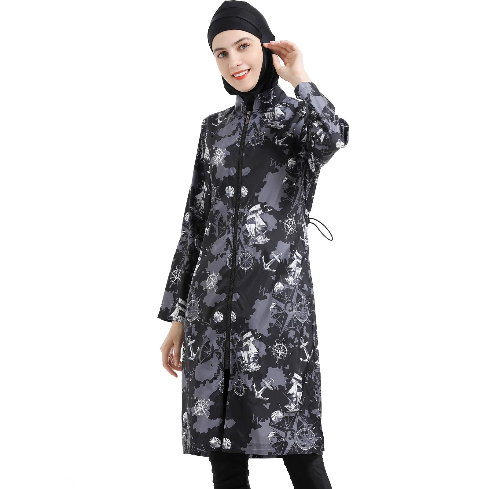 oneforus Costume da Bagno Conservatore Musulmano da Donna Cerniera Allentata Medio Oriente Abbigliamento Sportivo Costume da Bagno Burkini Costume da Bagno 3 Pezzi